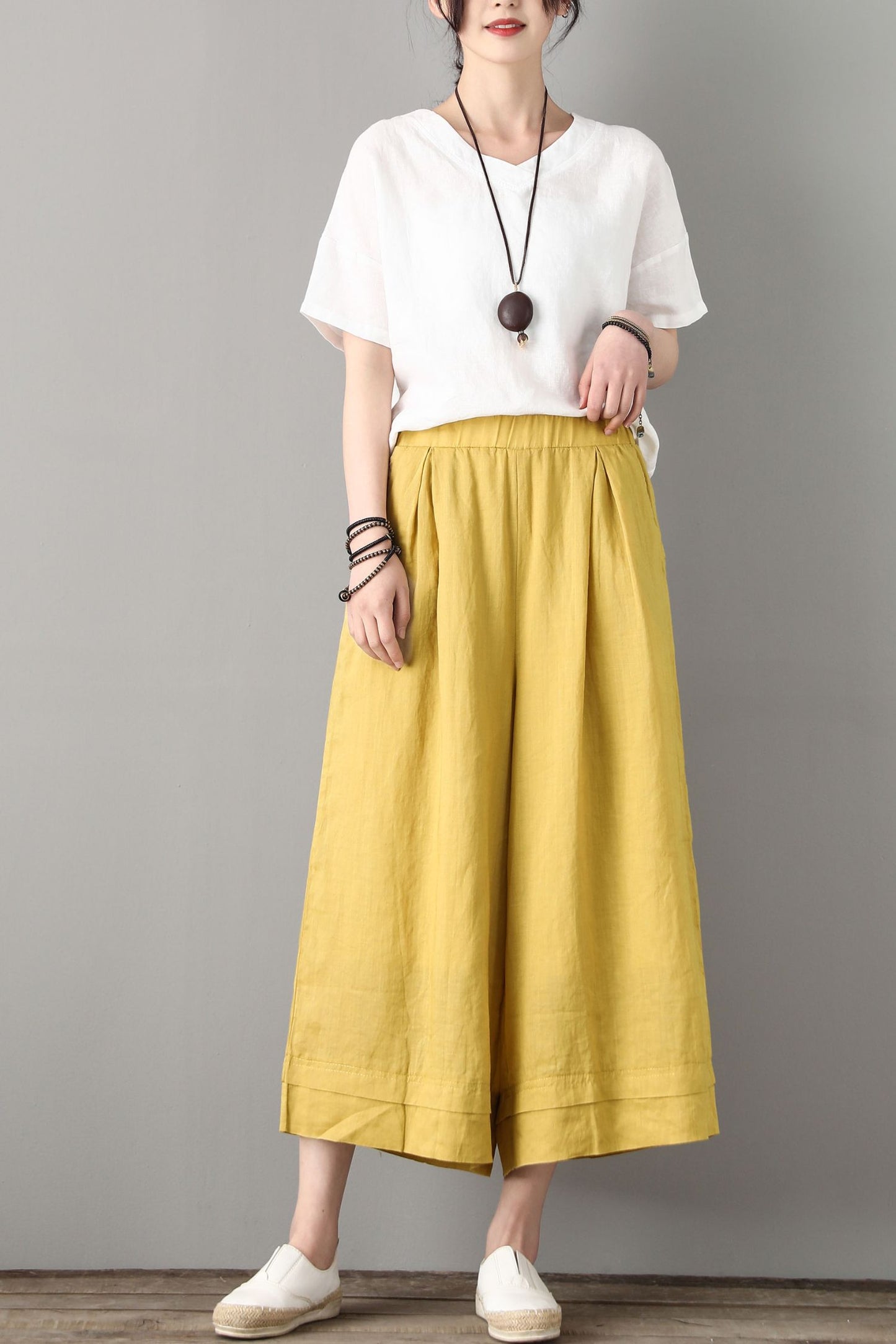 Elastic Waist Linen Pants C1807