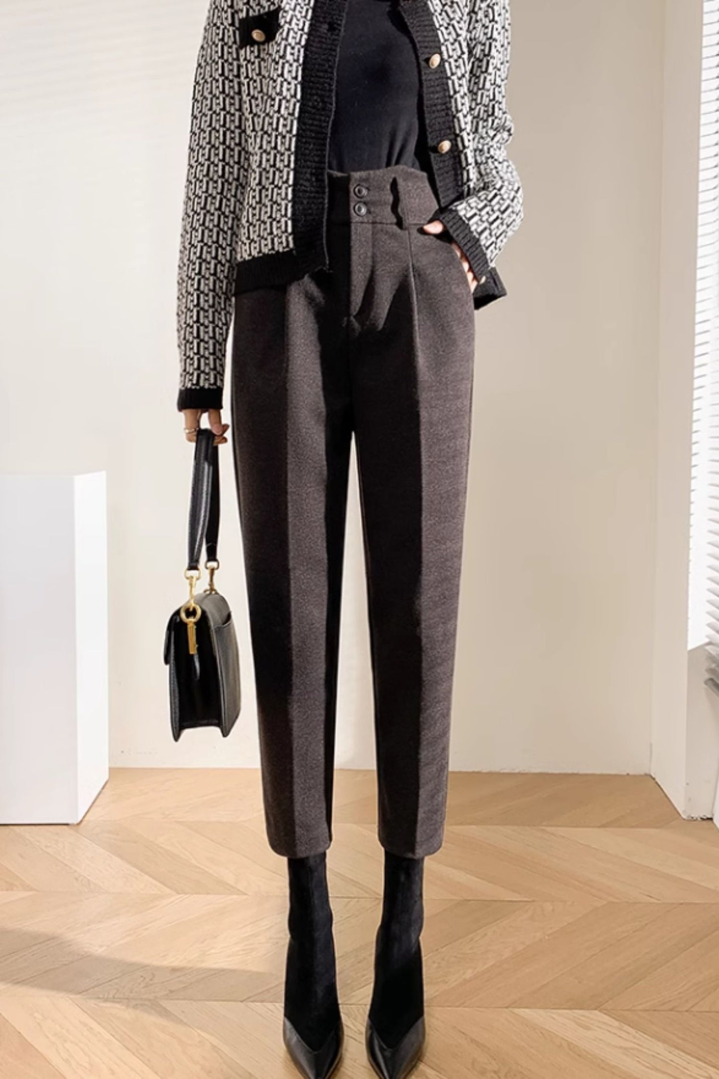 High waist long wool pants women C4643