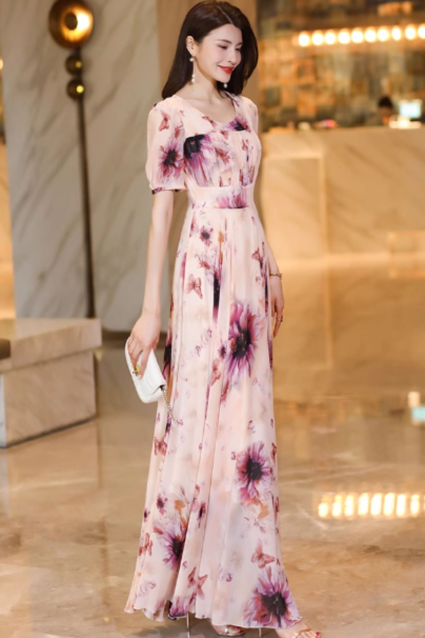 Fit and flare prom summer chiffon dress C4926