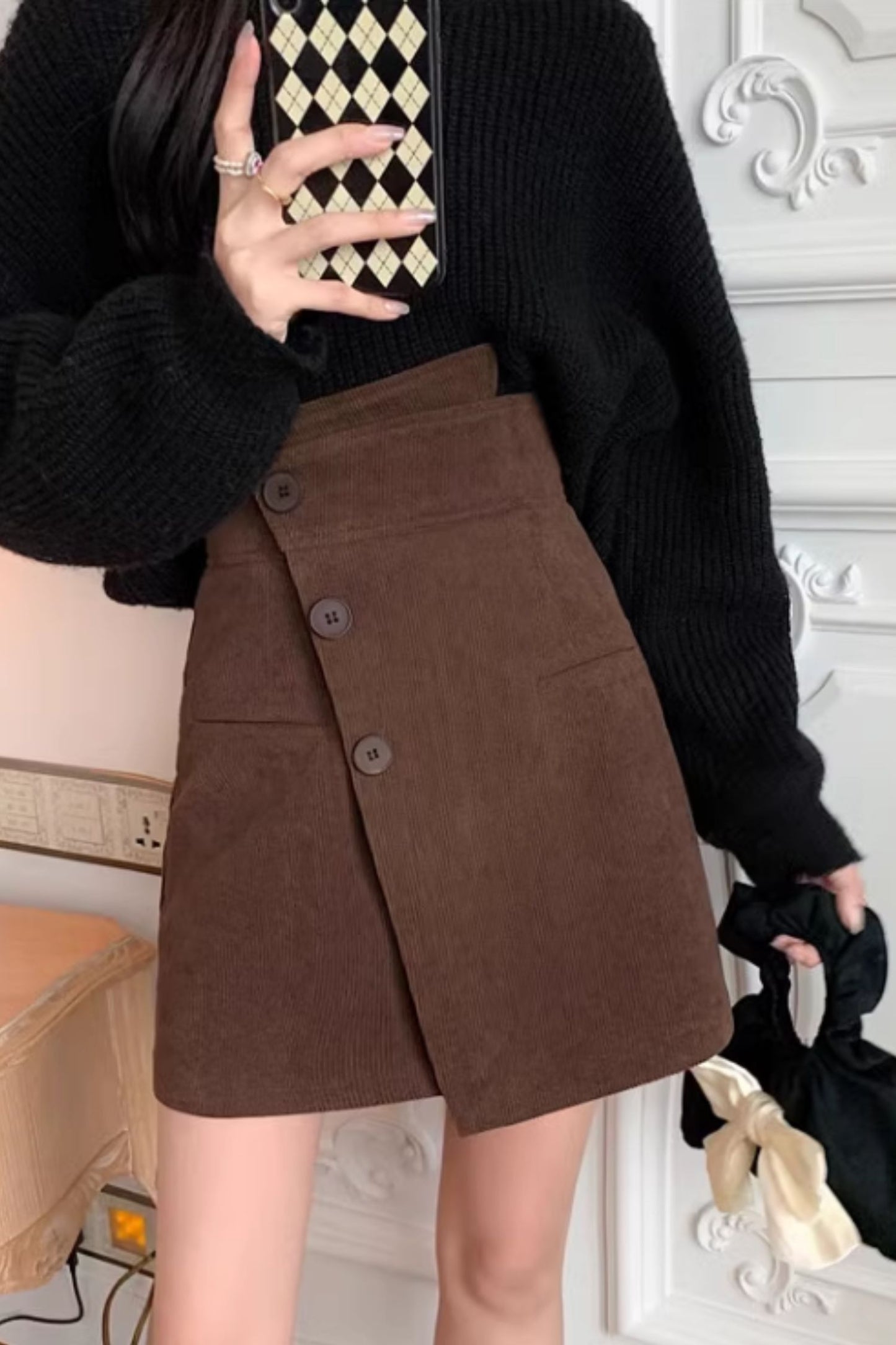 Irregular a line high waist corduroy skirt C4635