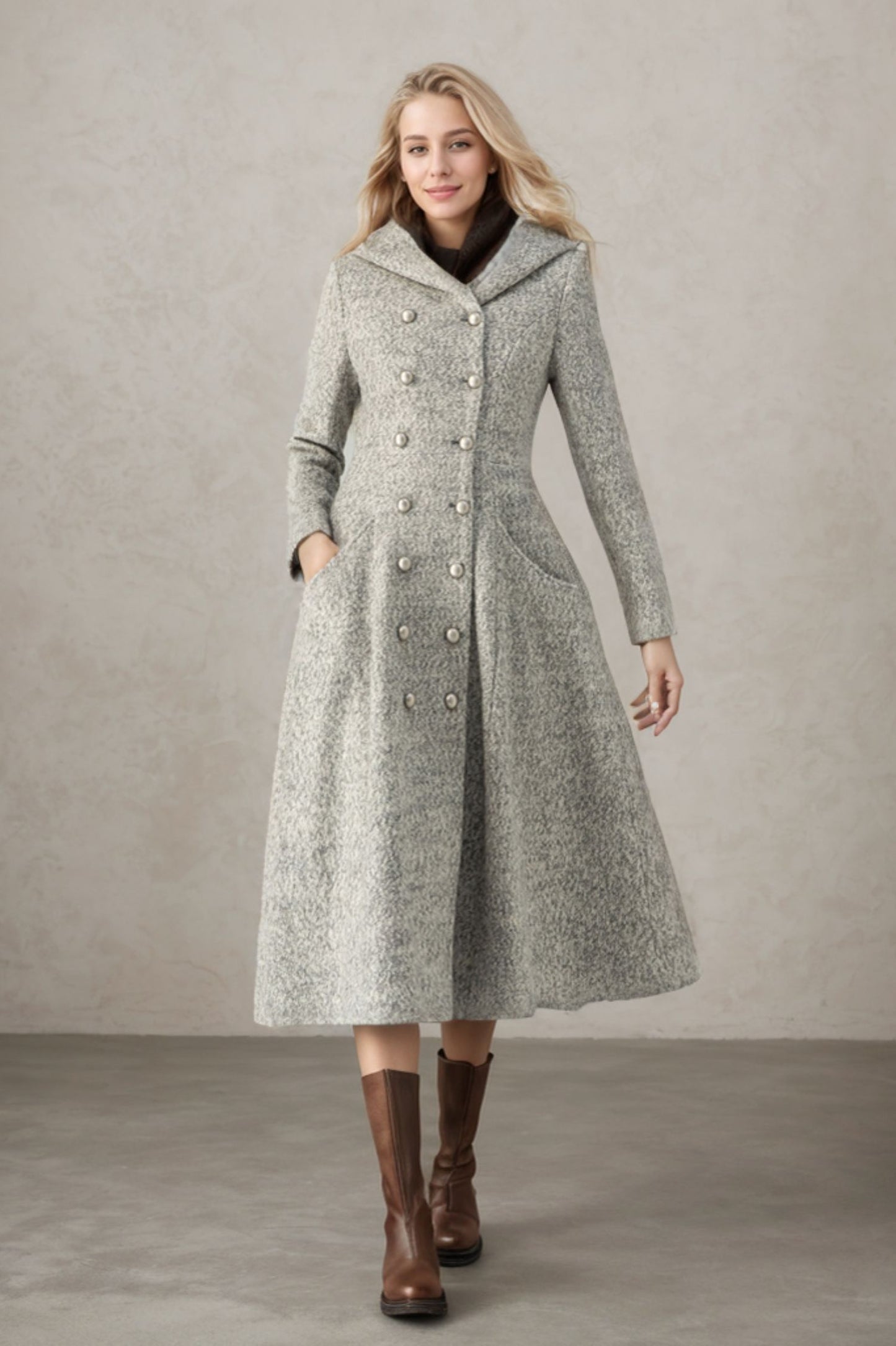 Hooded Wool Coat, Long Wool Coat C3696