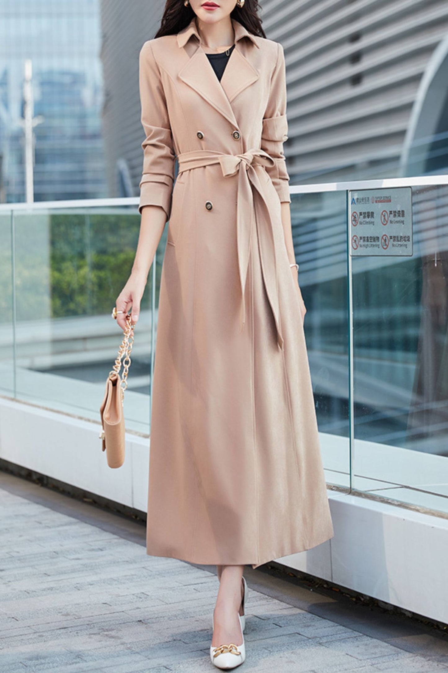 Khaki women spring and autumn trench coat C4195