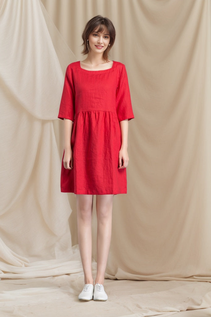 Shift Linen simple Loose dress C4804