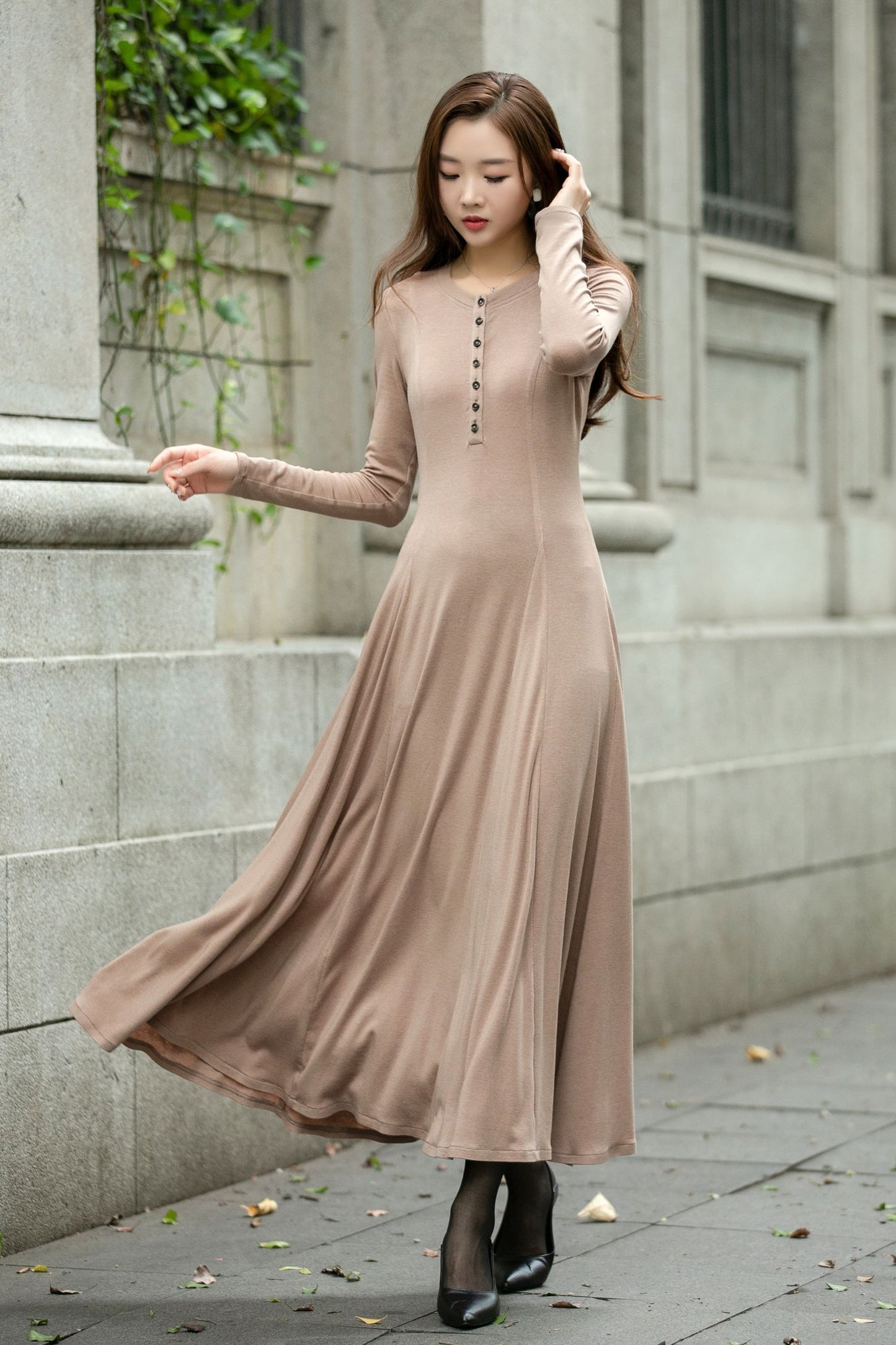 Swing elegant autumn knit dress C4507