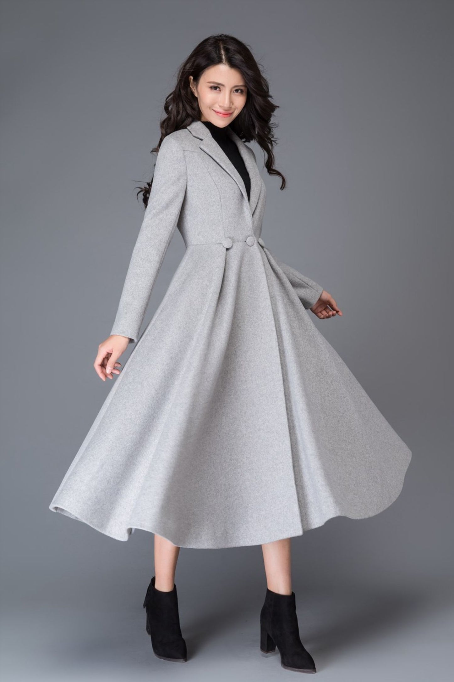 Vintage inspired long wool princess coat C4400