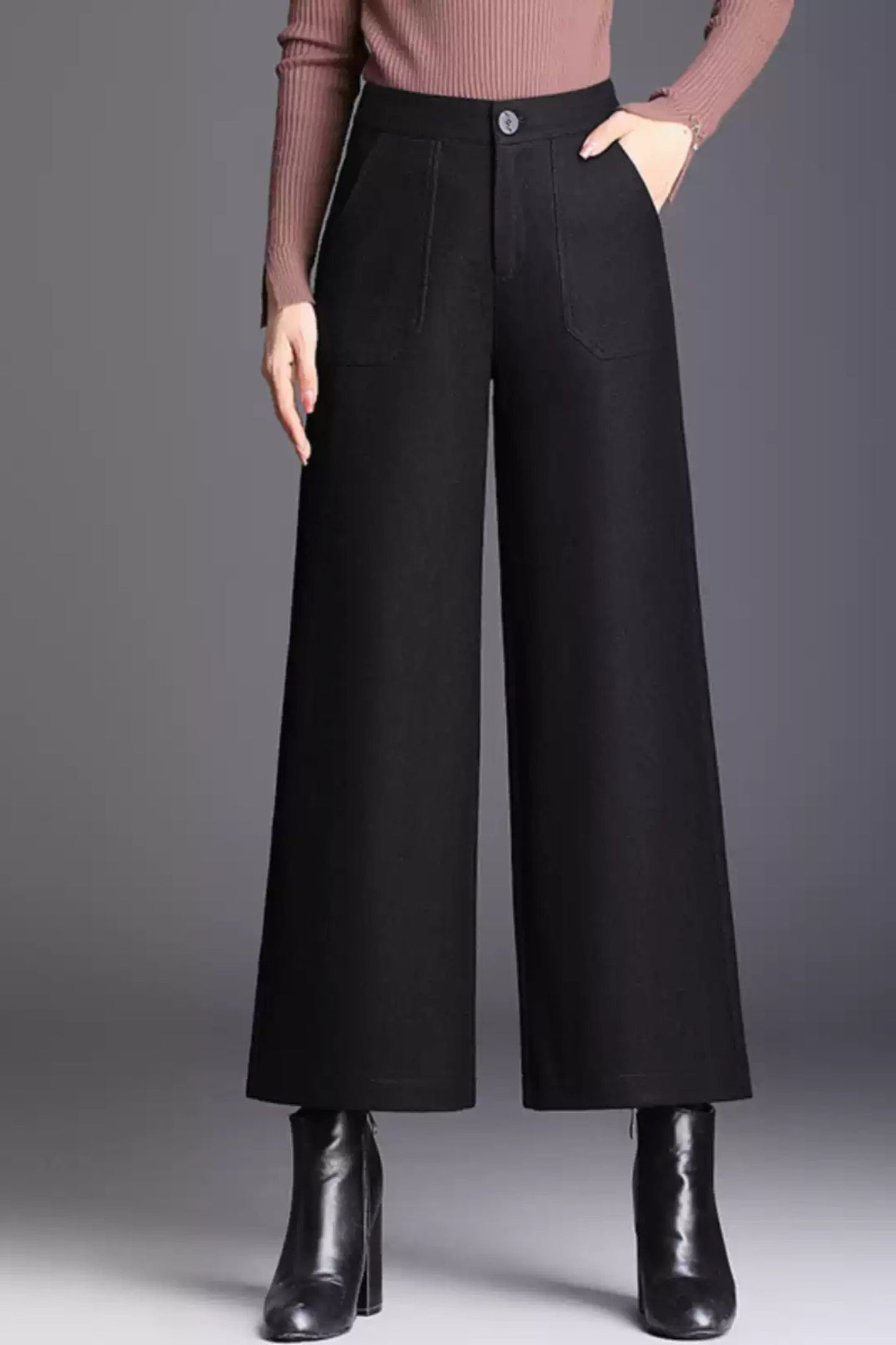 Midi wide leg wool pants women c5080