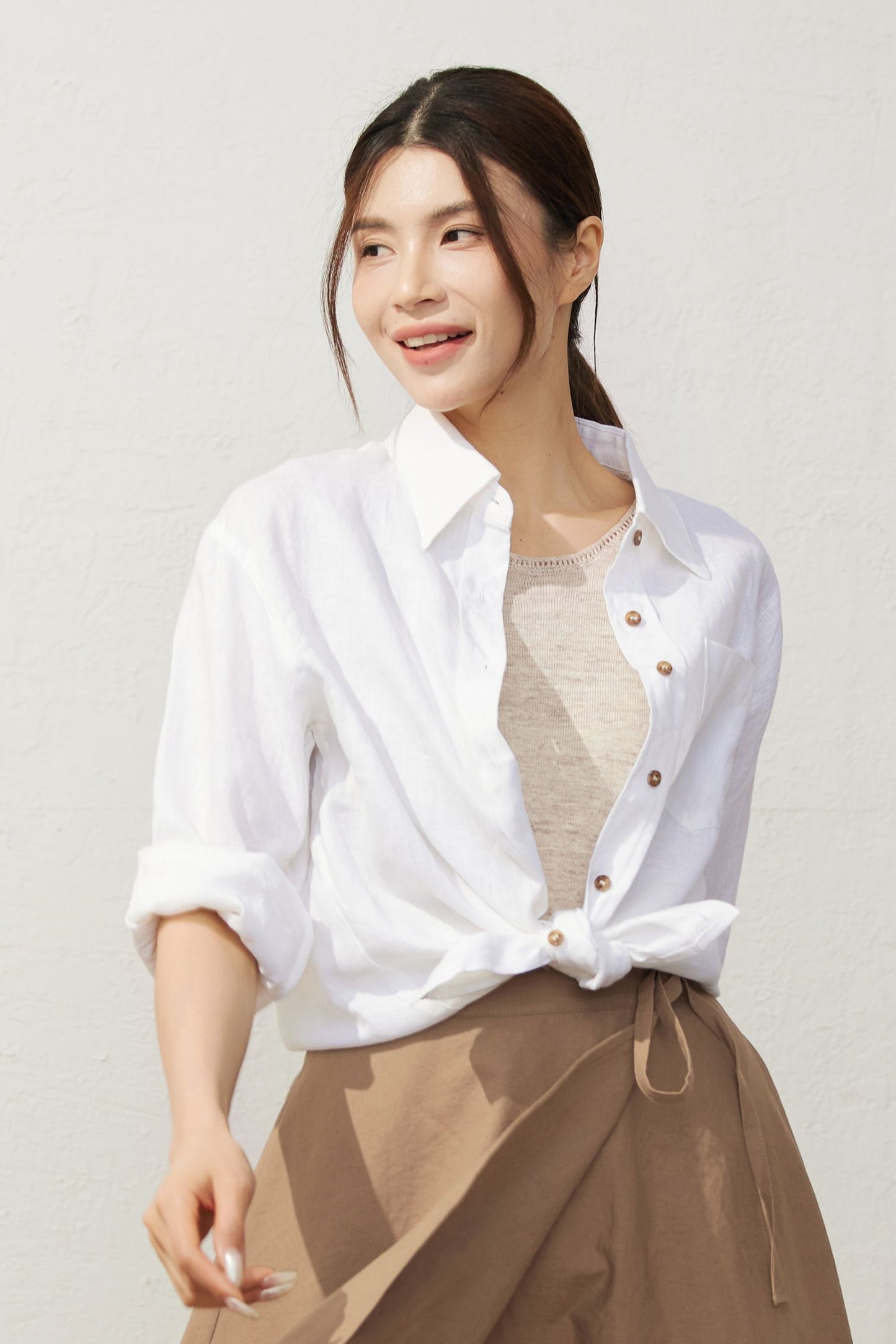 Women's Casual White Linen Shirt C3930