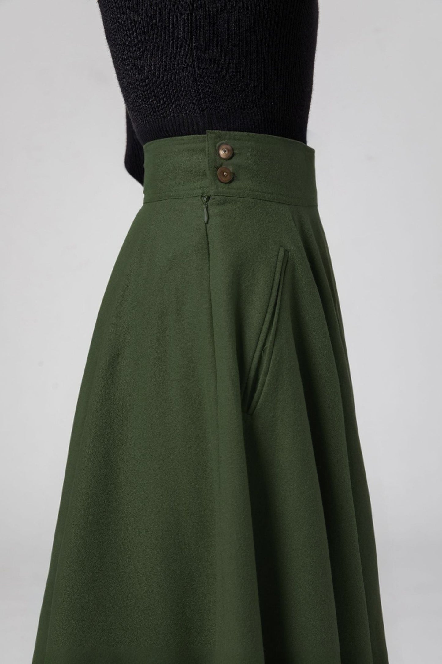 Midi swing winter wool skirt women C4332