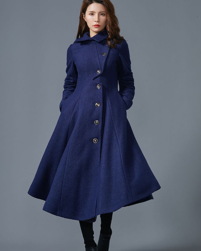 Handmade Hooded Maxi Asymmetrical Wool Coat Women C4402