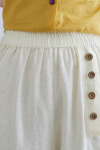 White Linen Casual Cropped Elastic Waist Pants C2294