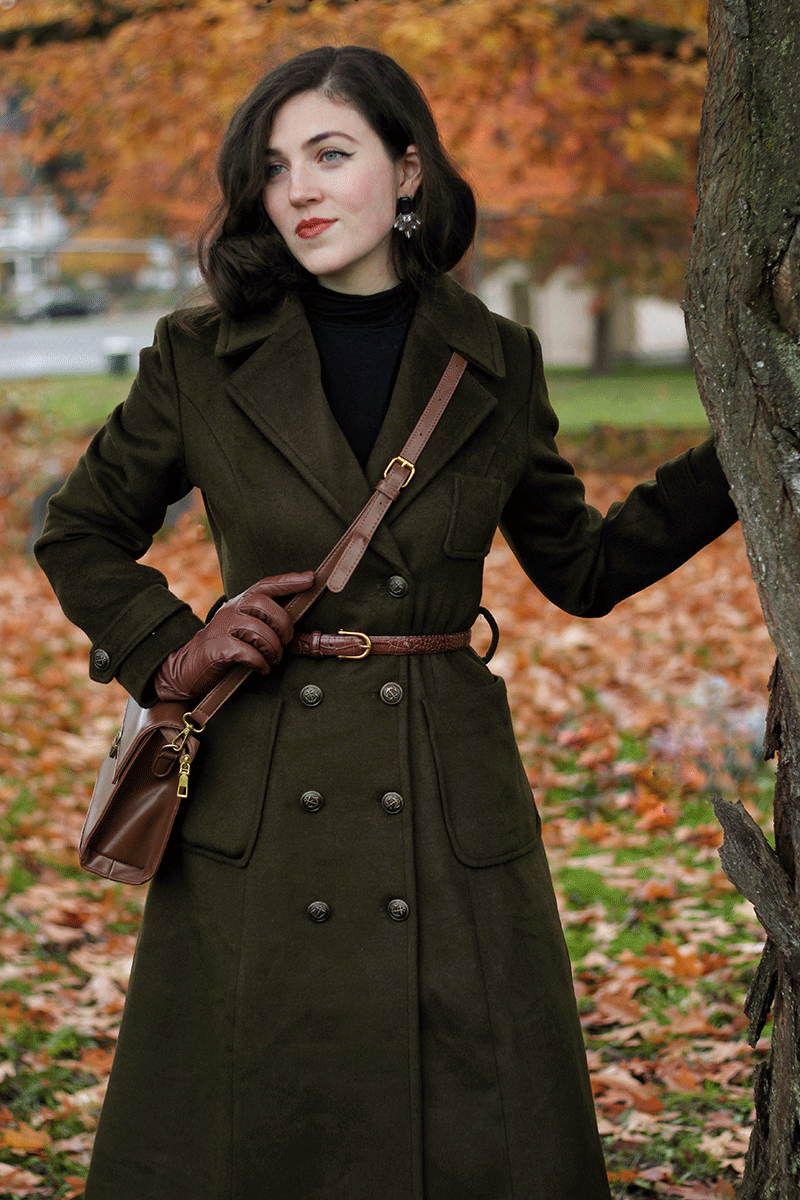 Army Green Wool Military Coat Women C3766