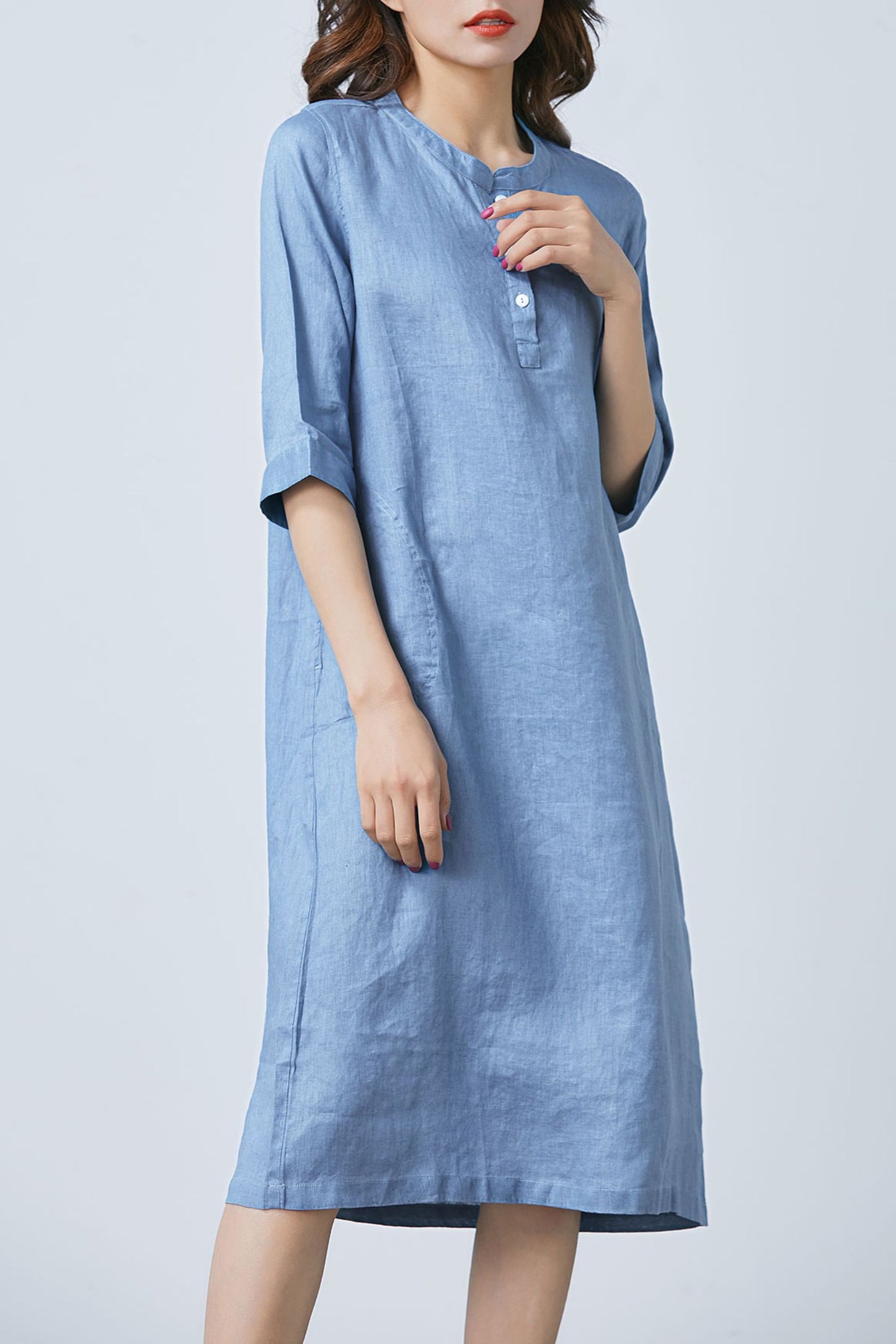 Summer casual blue linen dress C1669