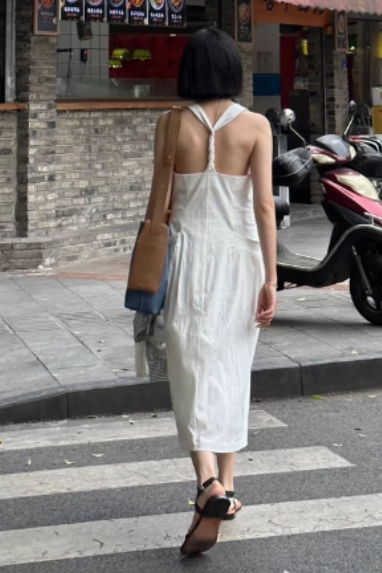 White romantic long tank dress C5068