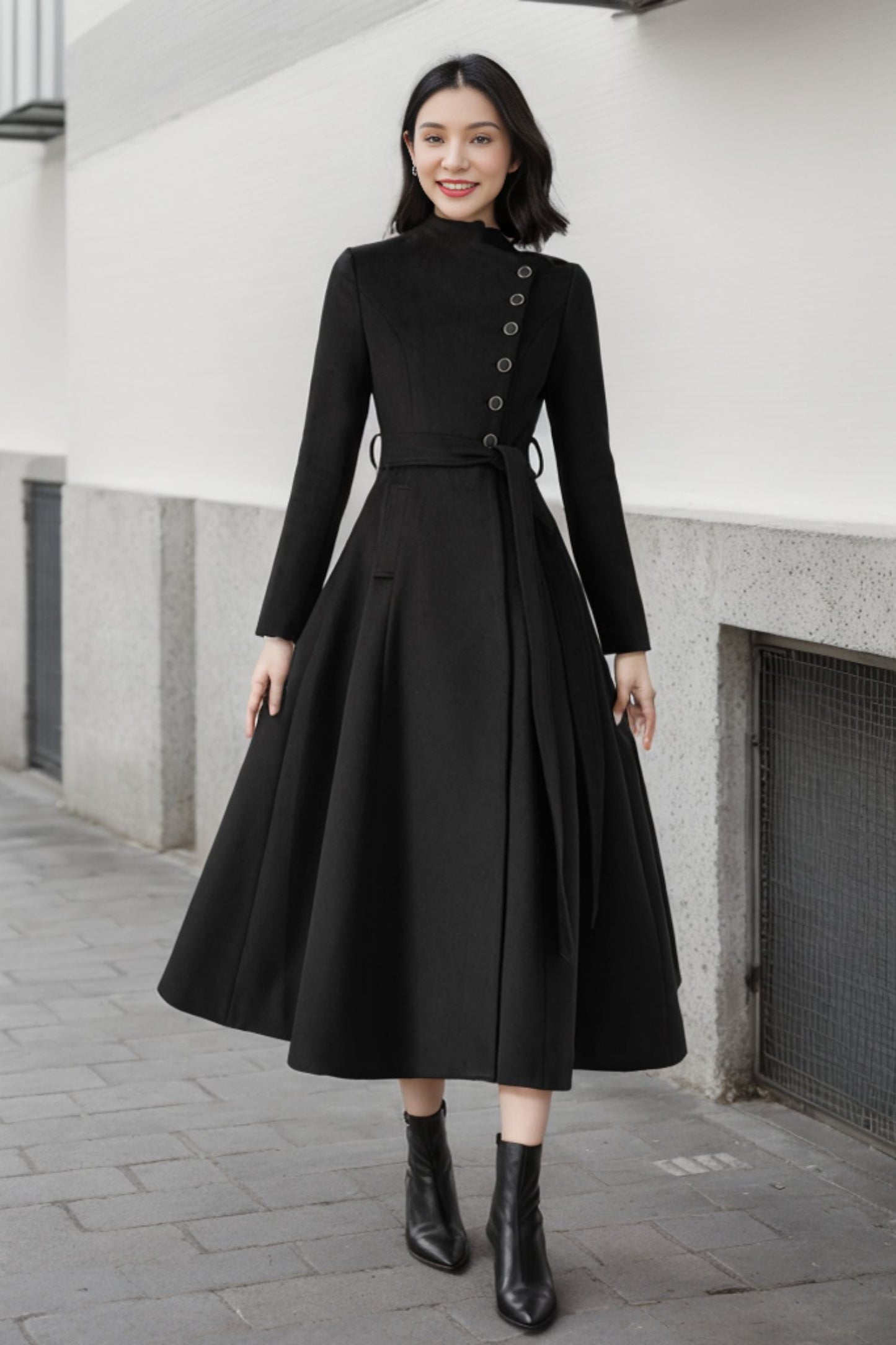 Black Long Wool Coat, Winter Wool Coat women C3706