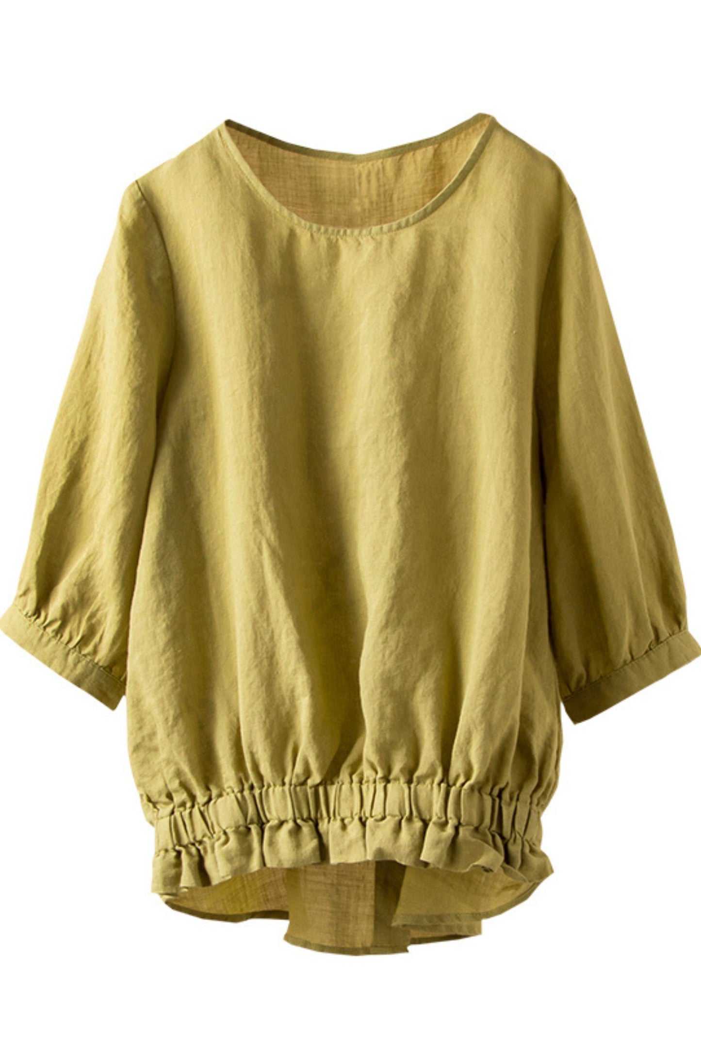 loose round neck cotton linen shirt L0620