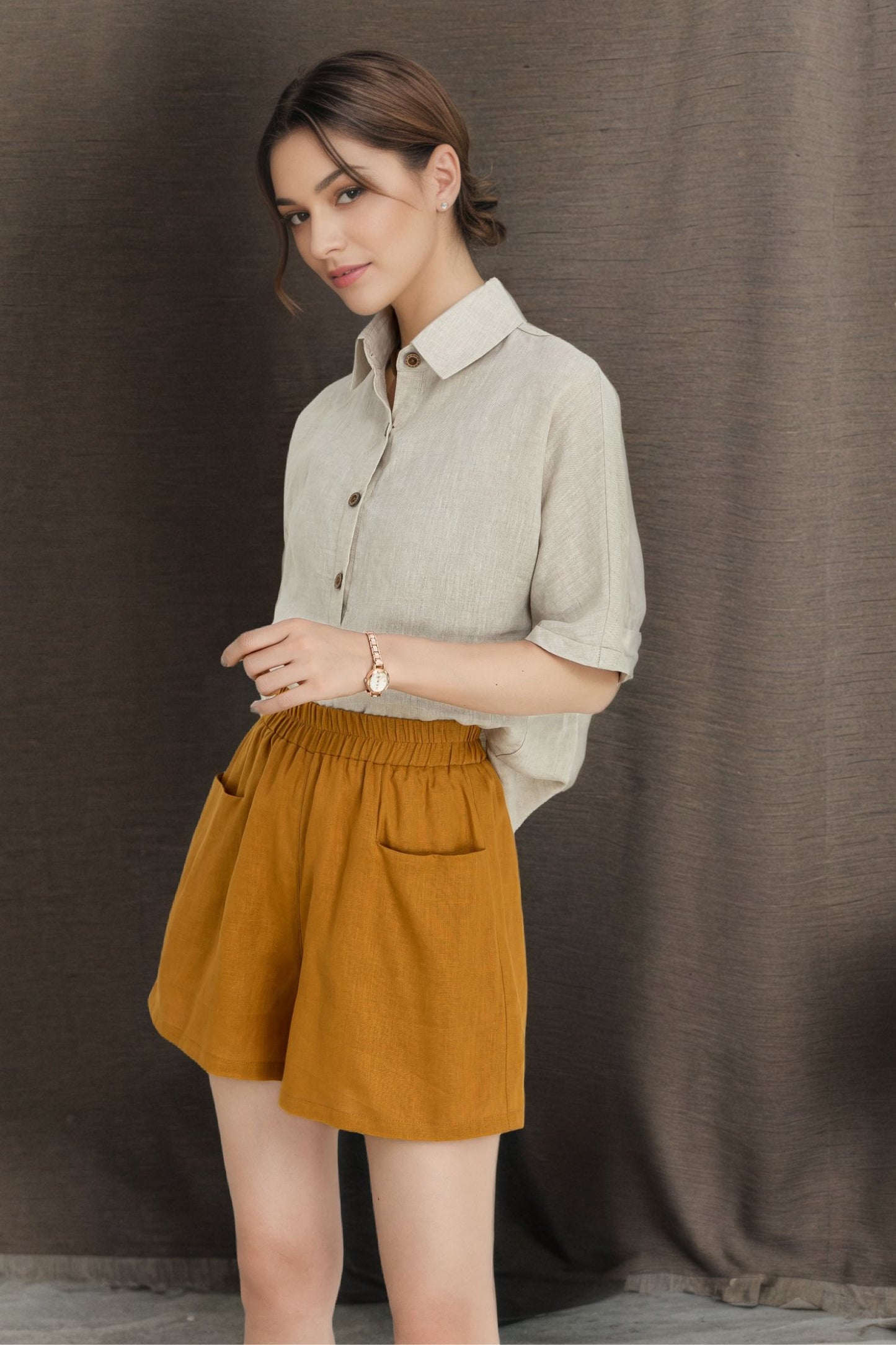 Women's Summer short sleeve linen Shirt C4860