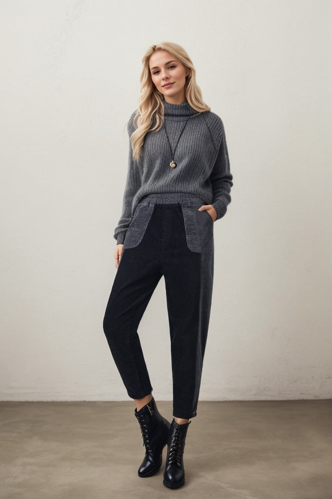 Patchwork corduroy pants women C4343