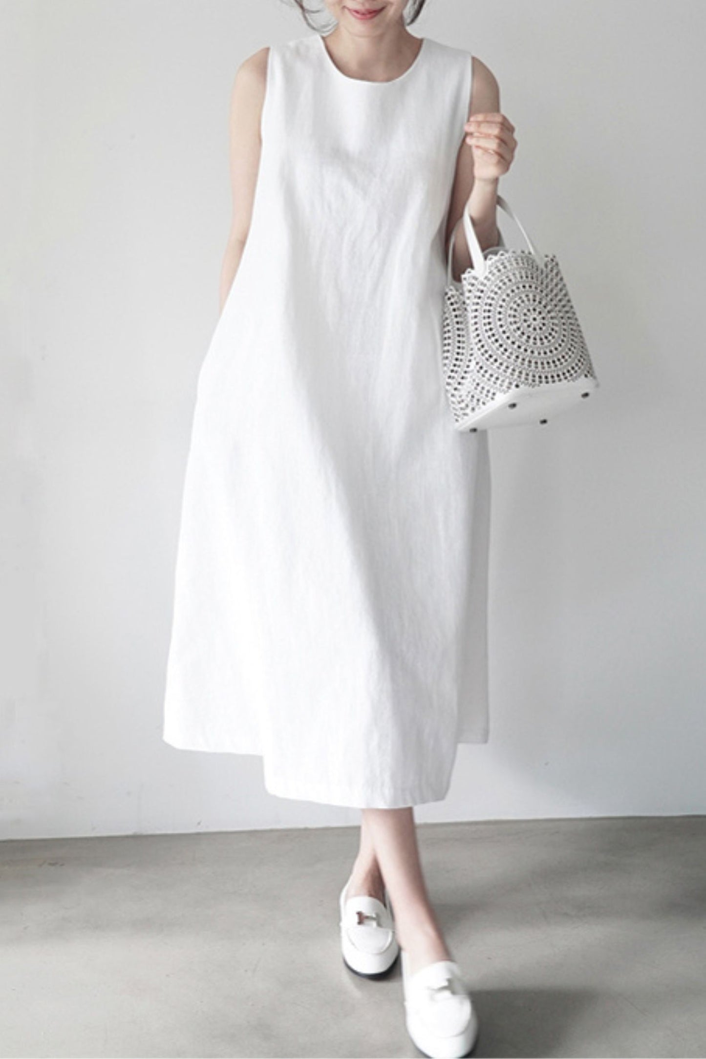 Cotton and linen sleeveless vest dress L0622