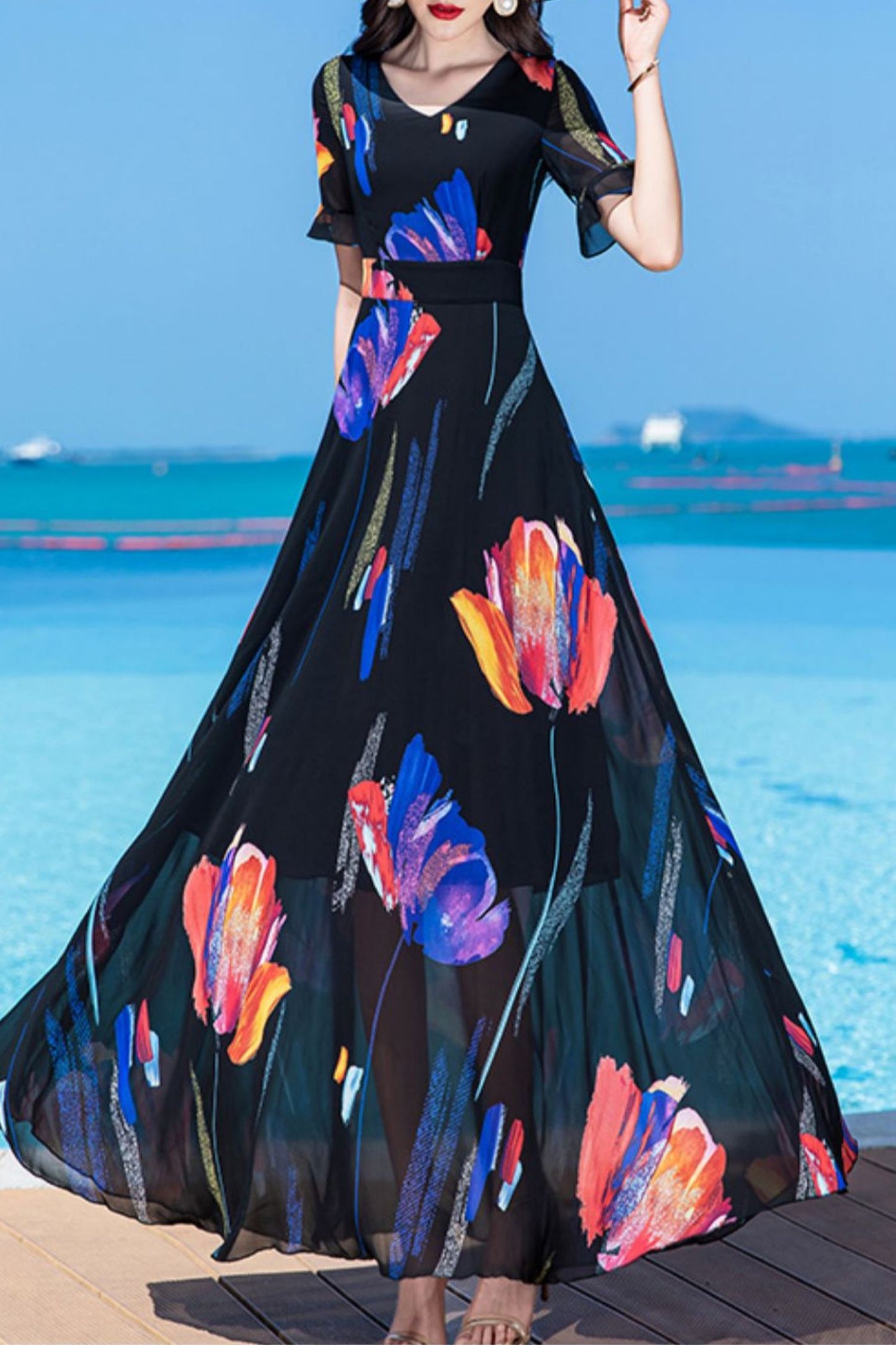French super long summer chiffon dress C4032