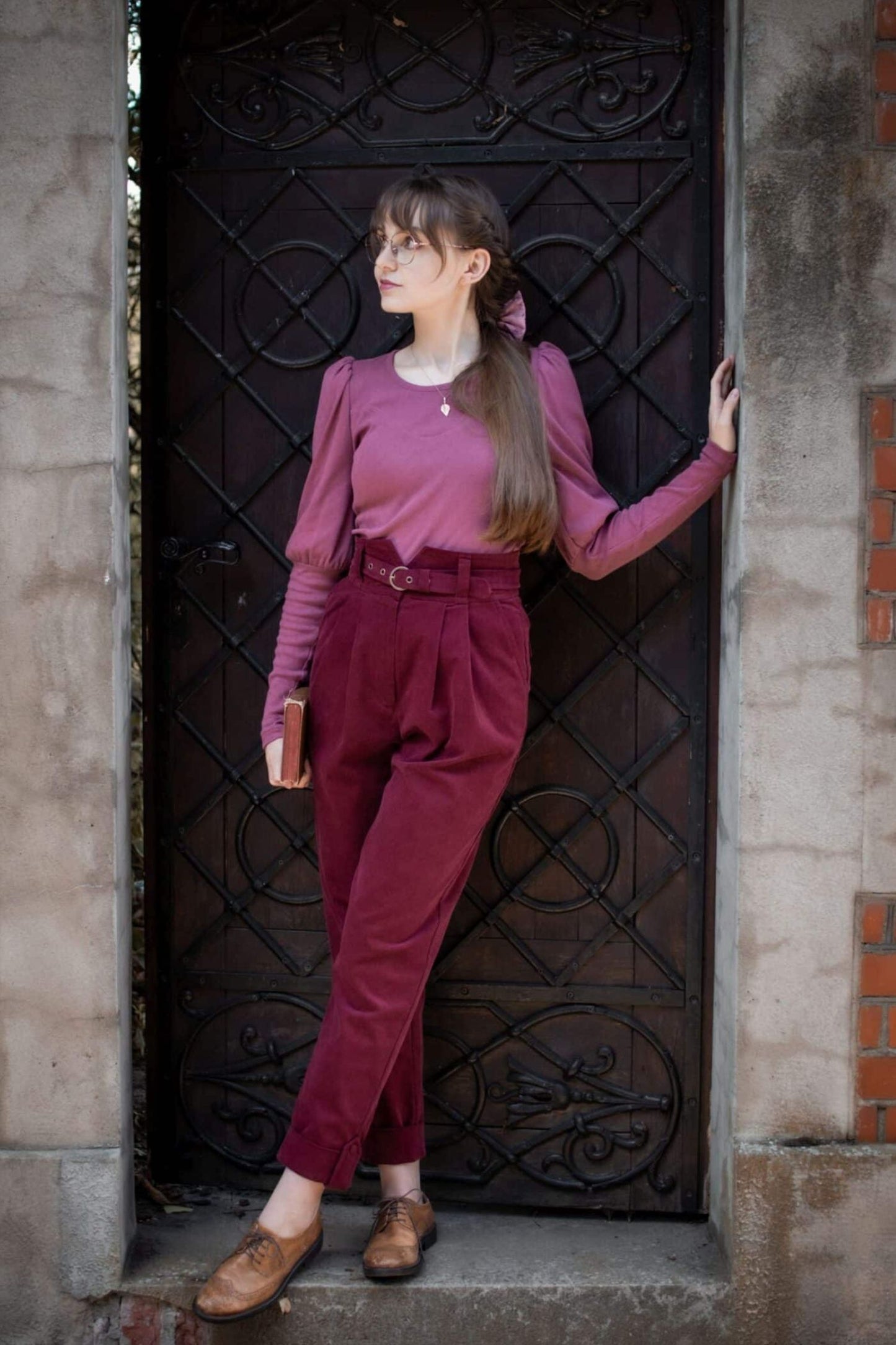 High waist corduroy long pants women TT0124