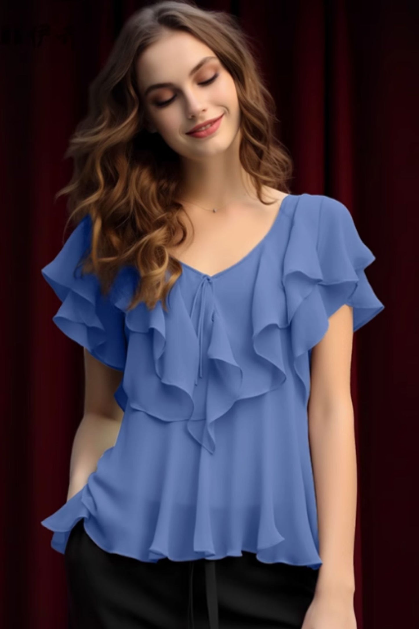 Ruffle summer prom chiffon blouse C5058