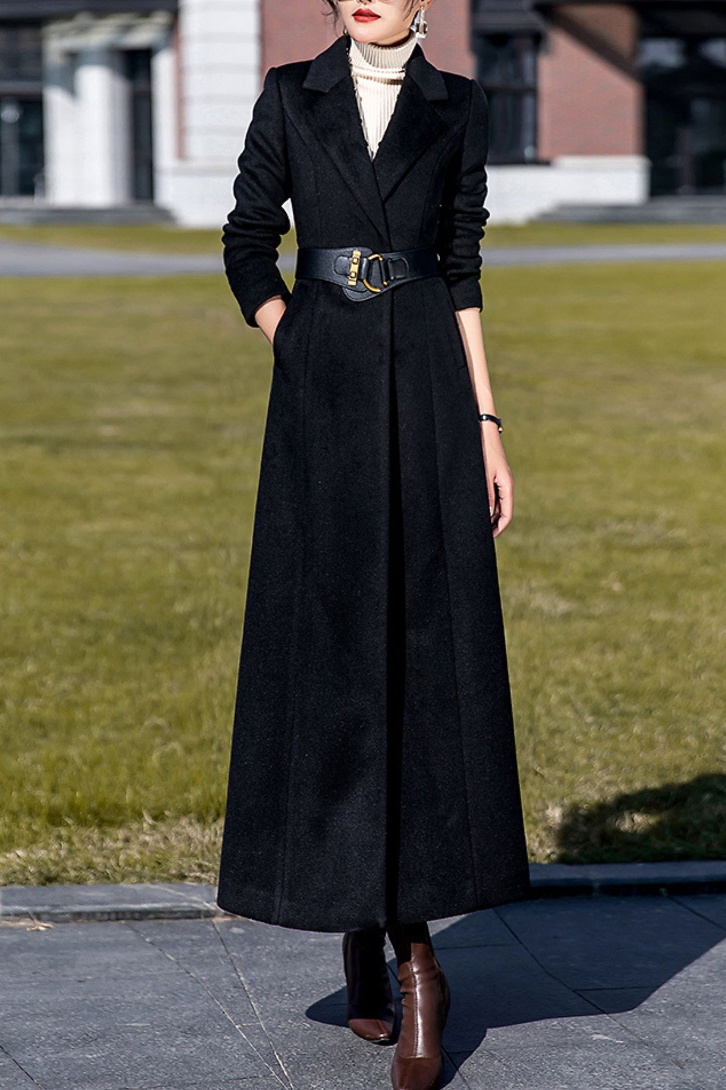 Women's Autumn and winter black wool coat C4289