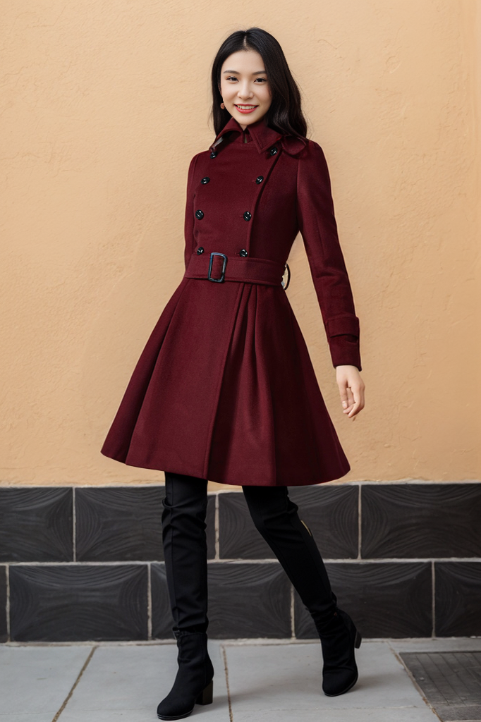 Double breasted wool coat with pockets C1590