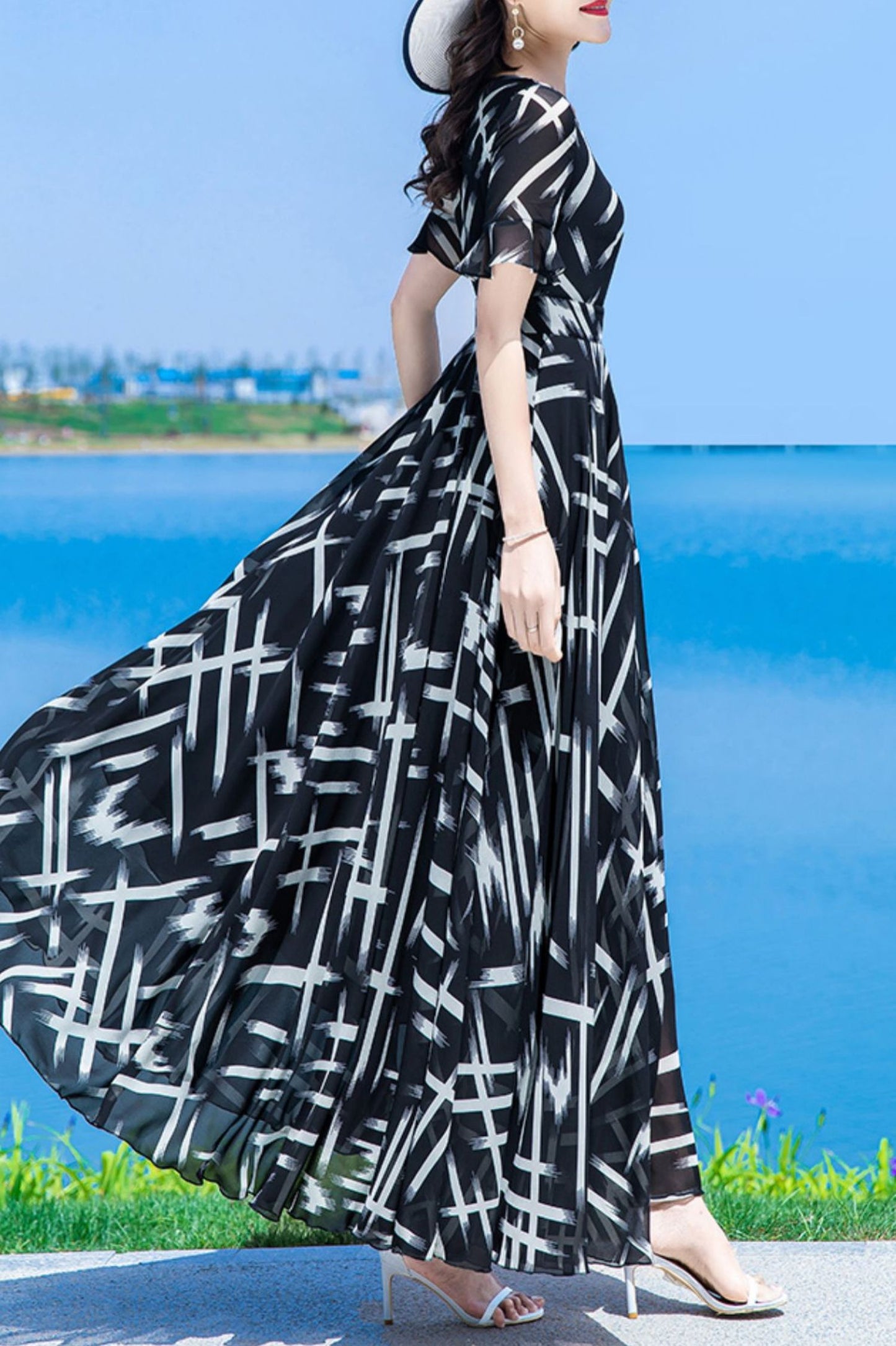 Chiffon black women dress C3995