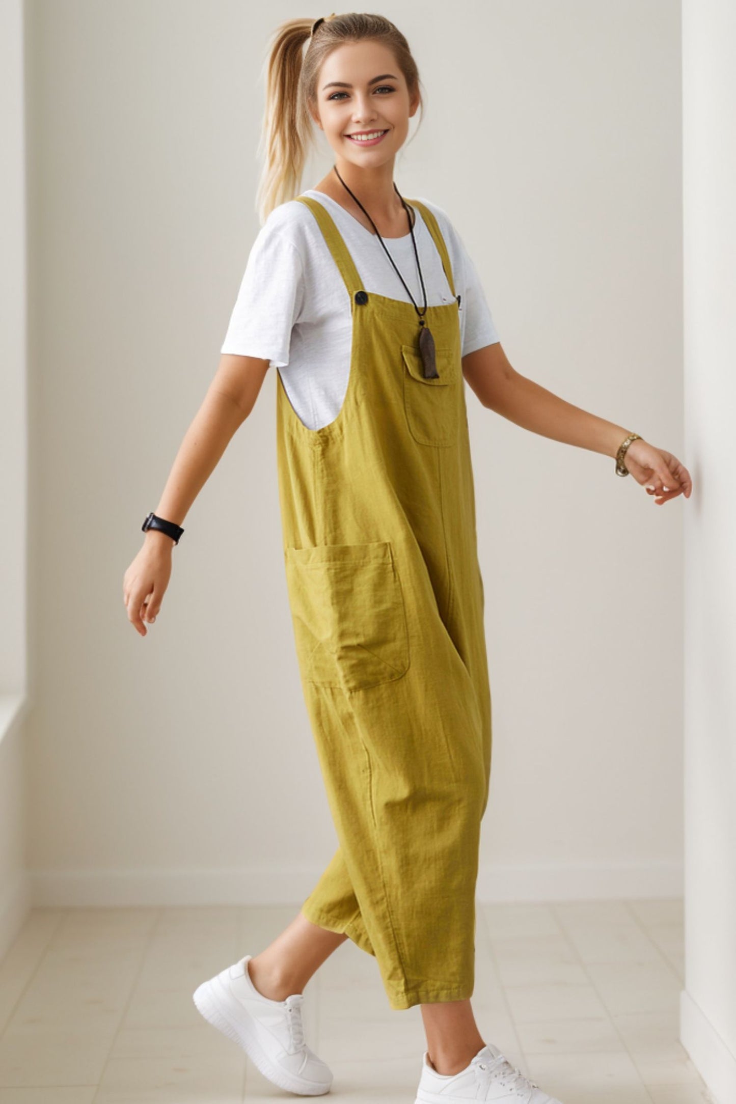 Yellow loose fit Linen Harem Jumpsuits C4143