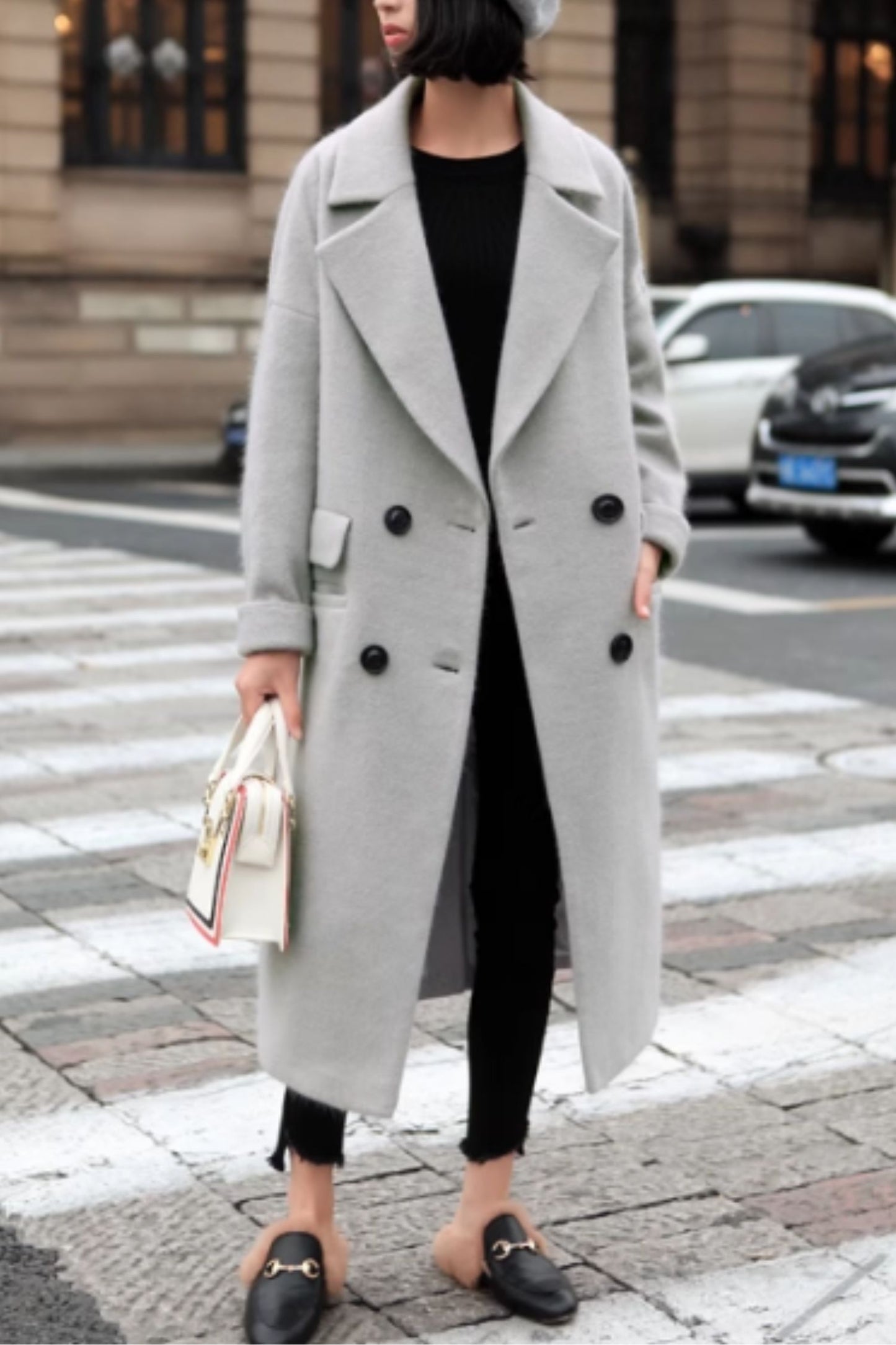 Yellow womens warm long trench wool coat C5168
