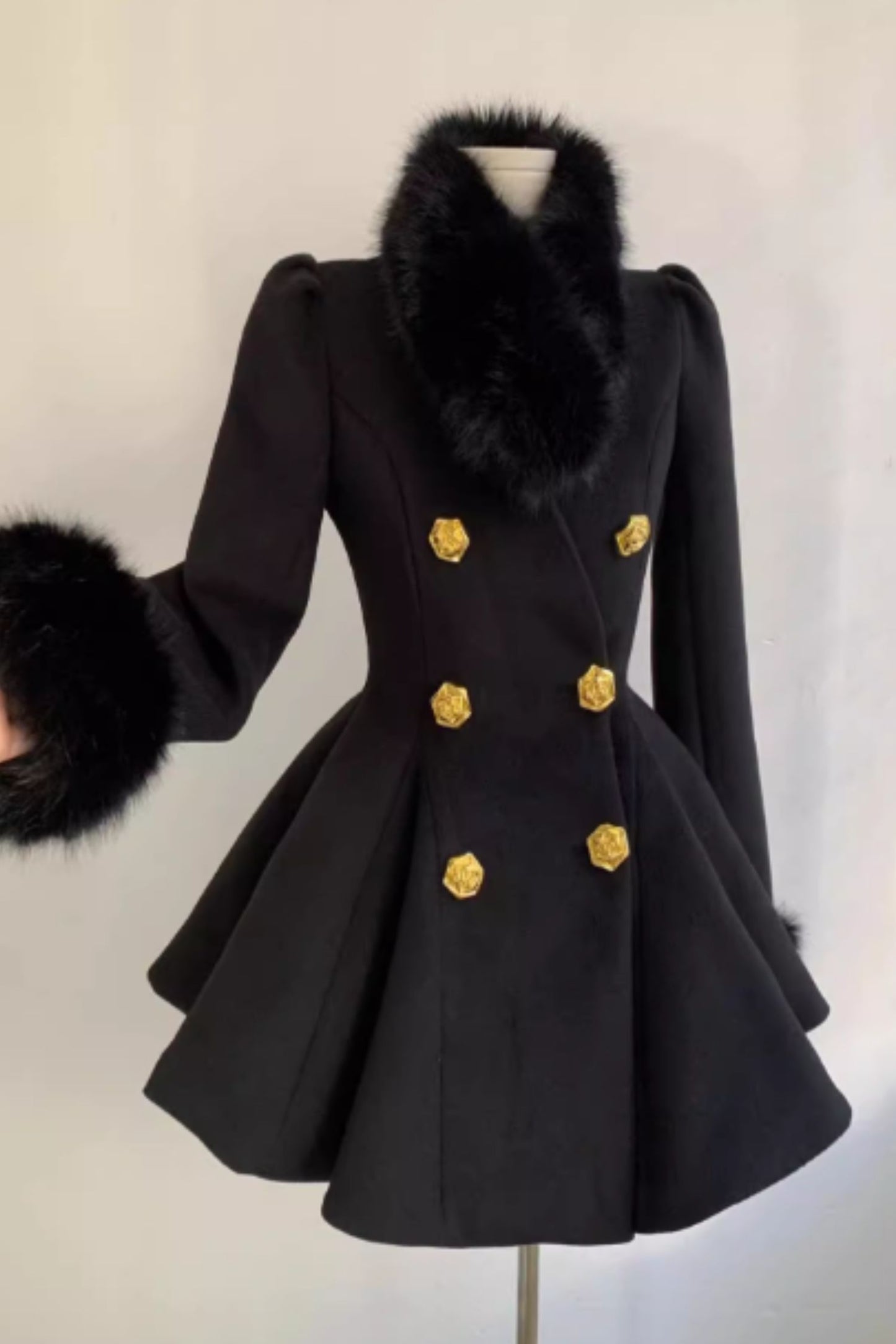 Fit and flare double breasted winter wool coat C5172