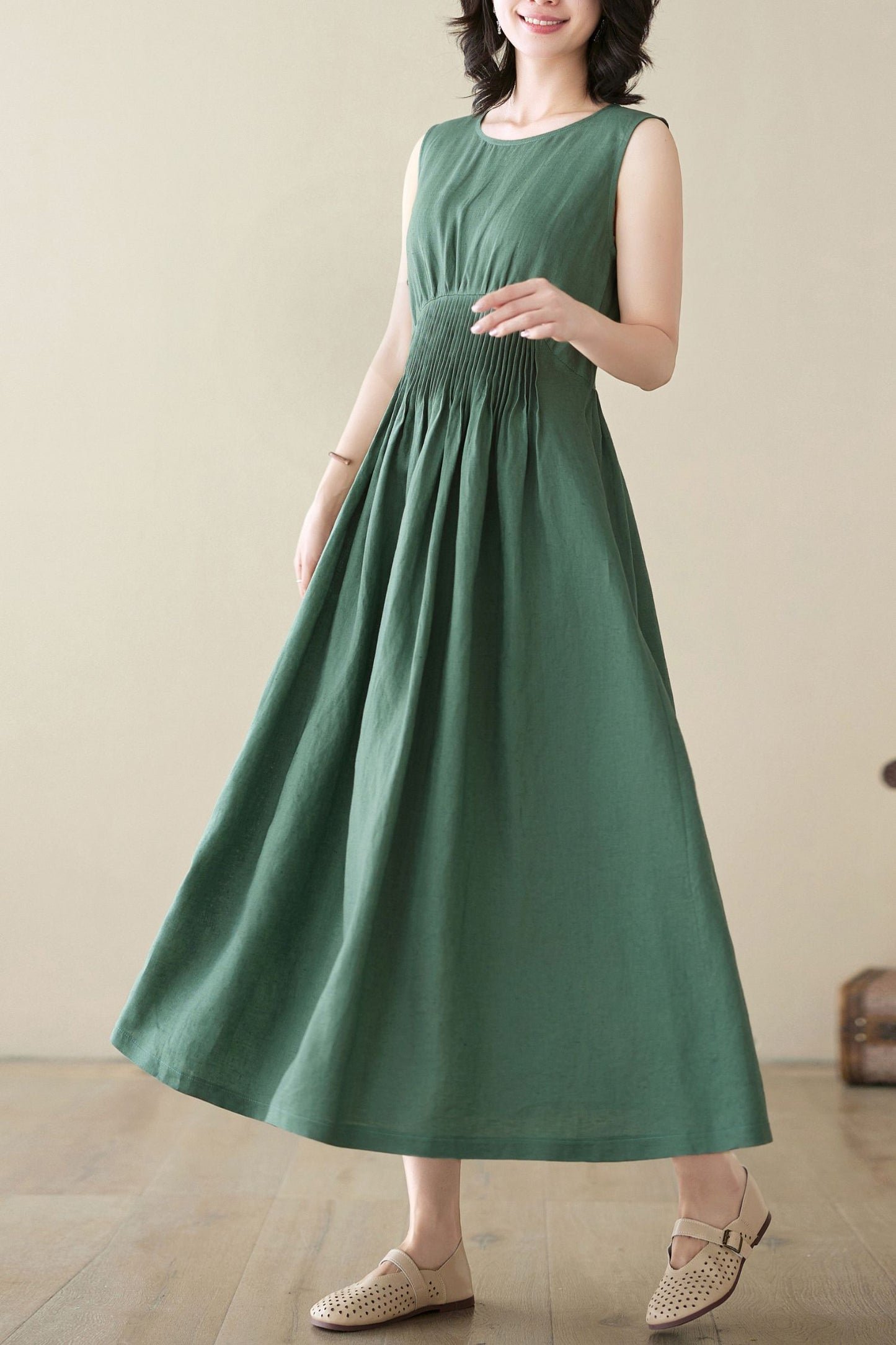 Sleeveless Green maxi linen dress C3952 - Size M(US8) #CK2400228