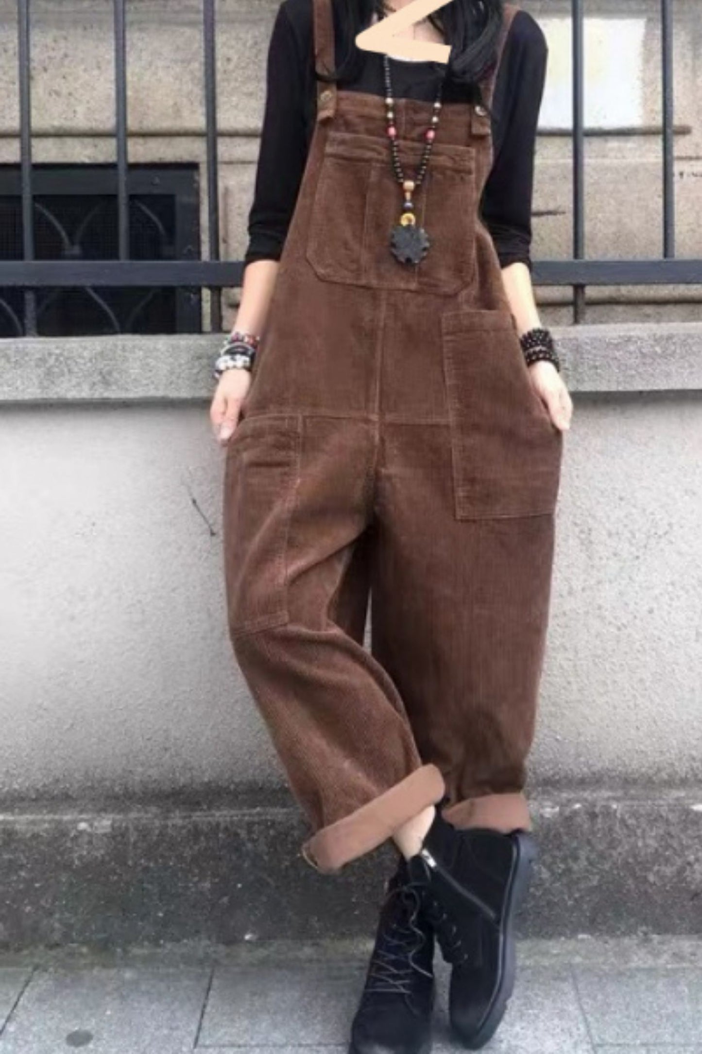 Loose fitting corduroy overalls pants women C5123