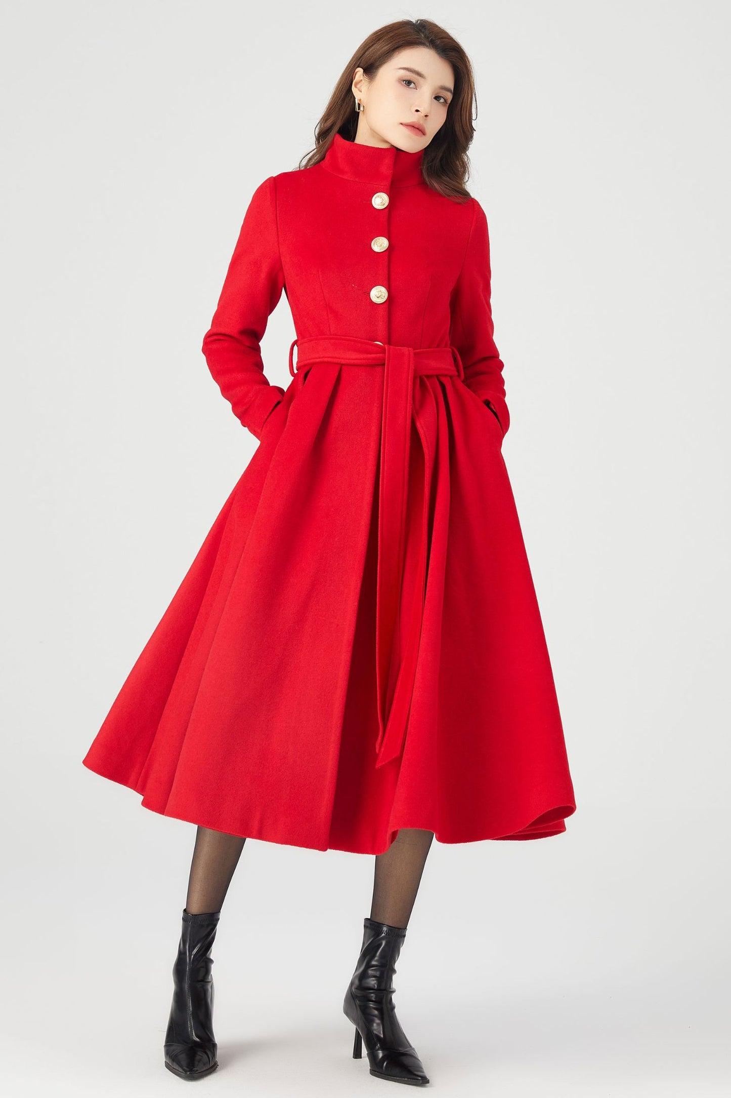 Winter  Princess Red Wool Coat C3677