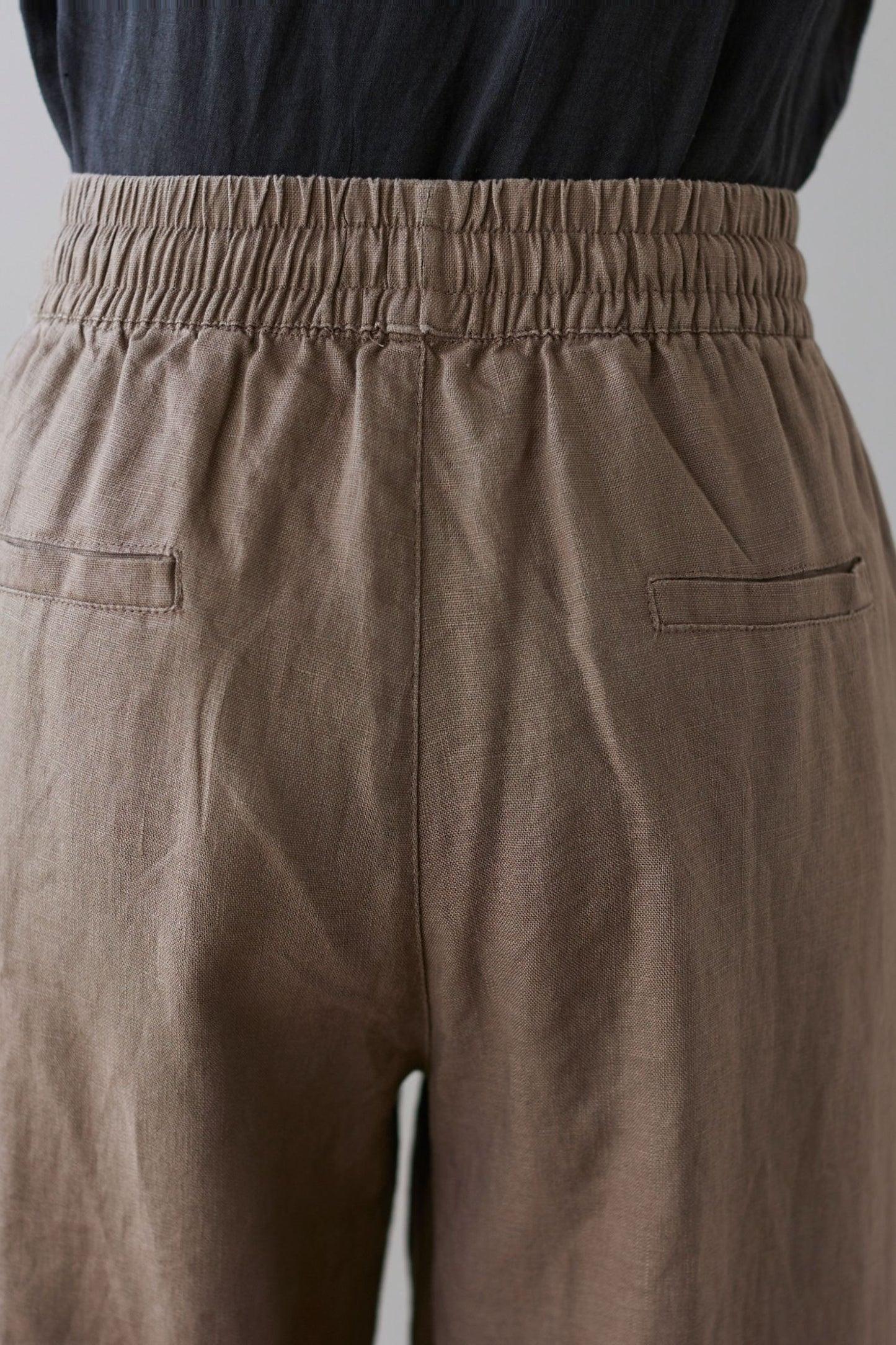 Elastic waist wide leg linen pants for women C2133