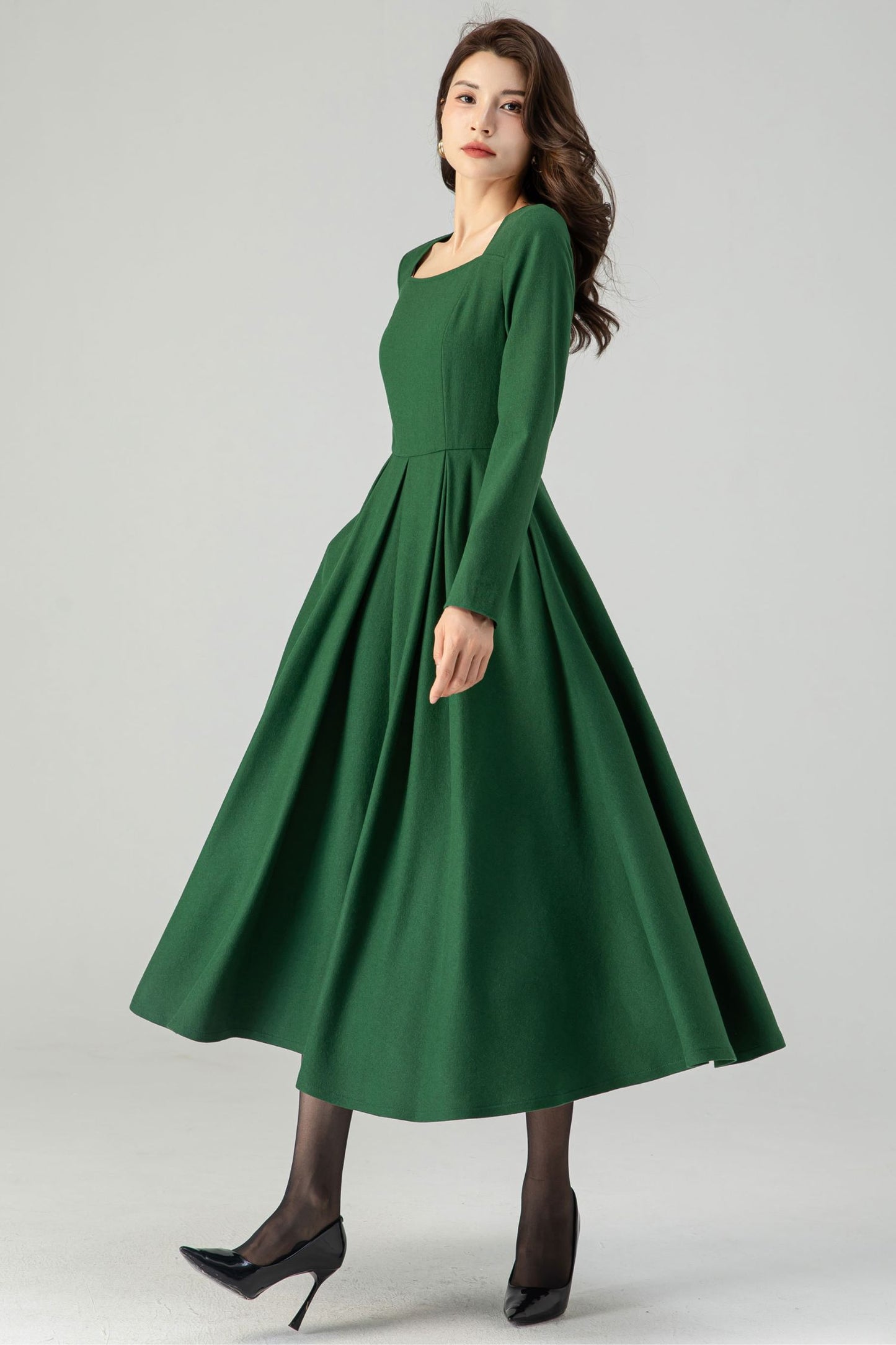 Green Wool Womens Dresses C3615-Size XS us2 #CK2301081