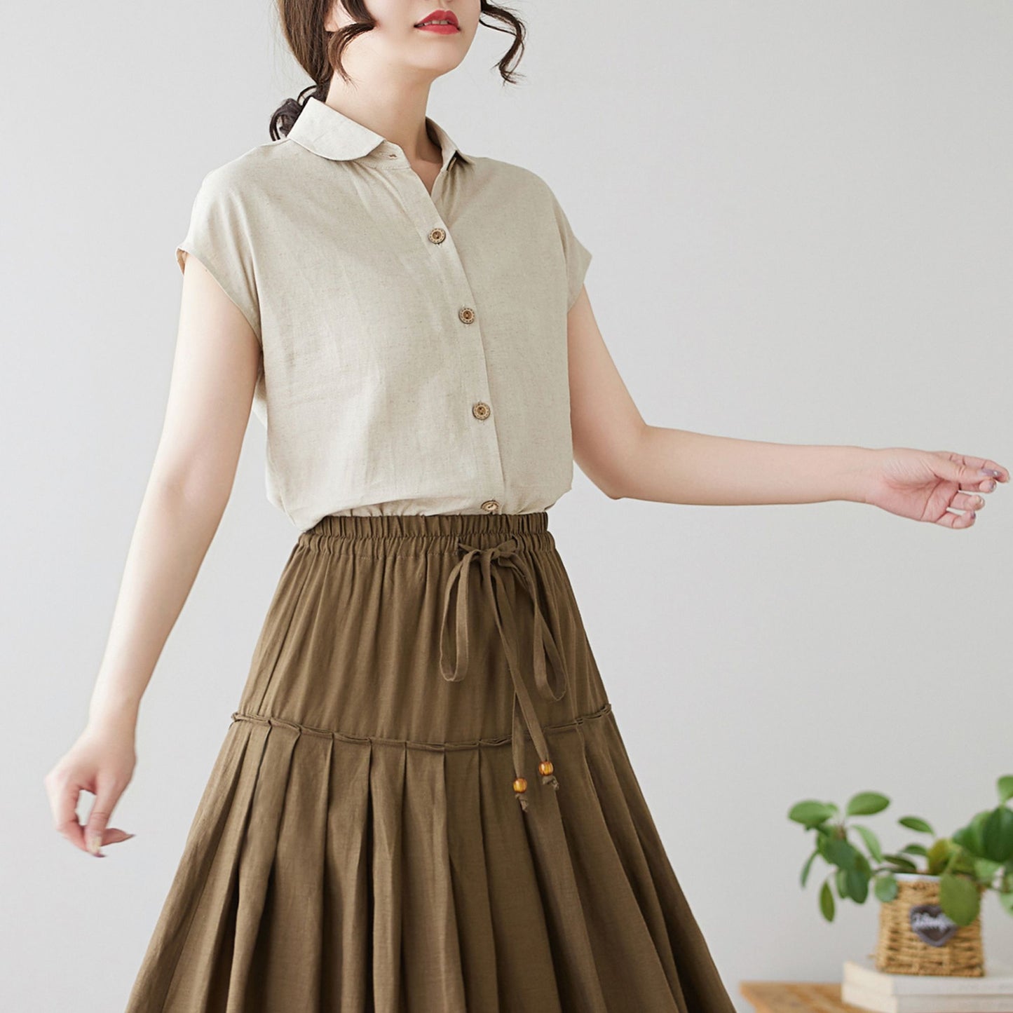 Women's natural Linen Short Sleeve Top c4898