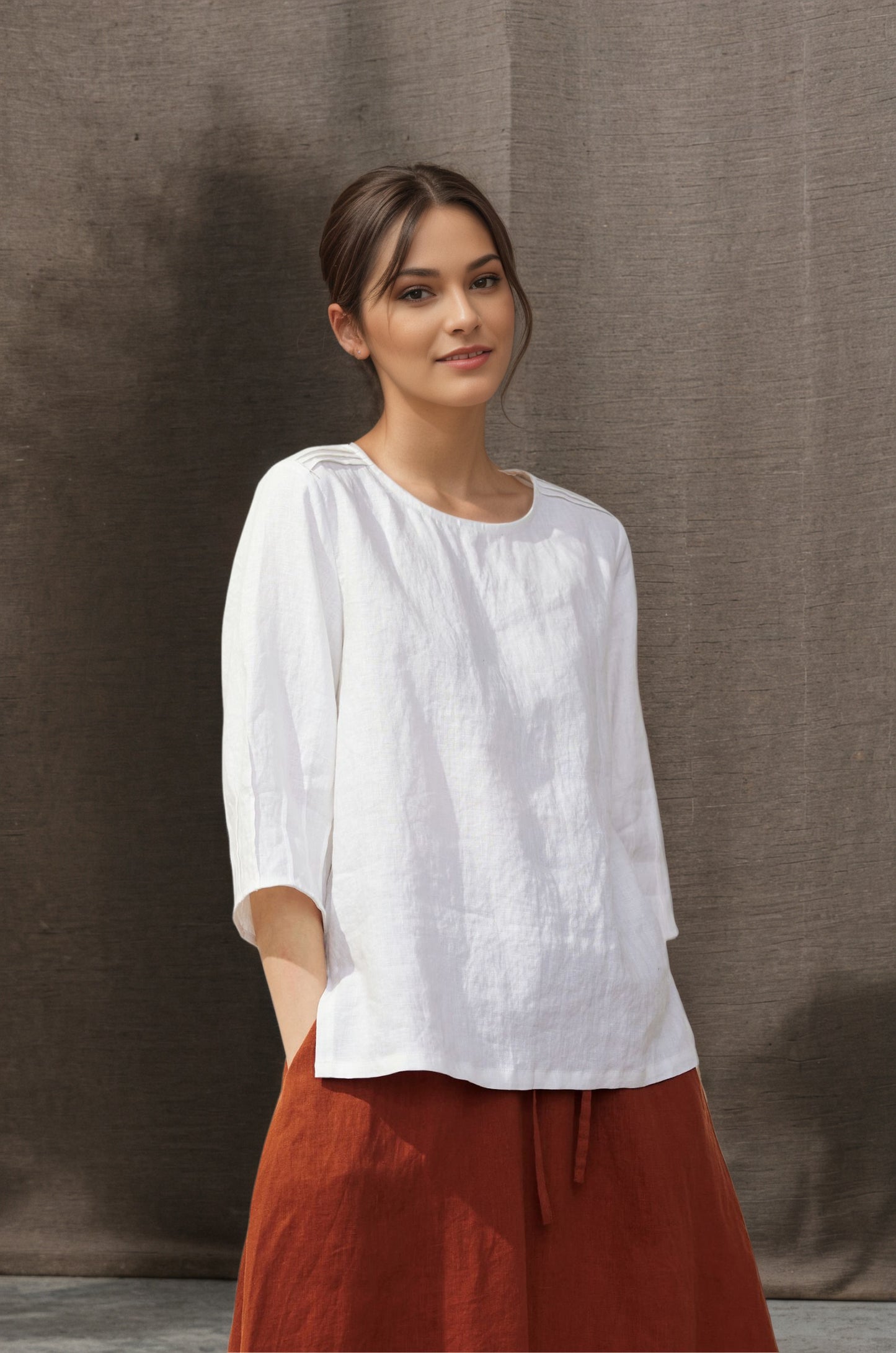Women's Casual White Linen Tops C4852