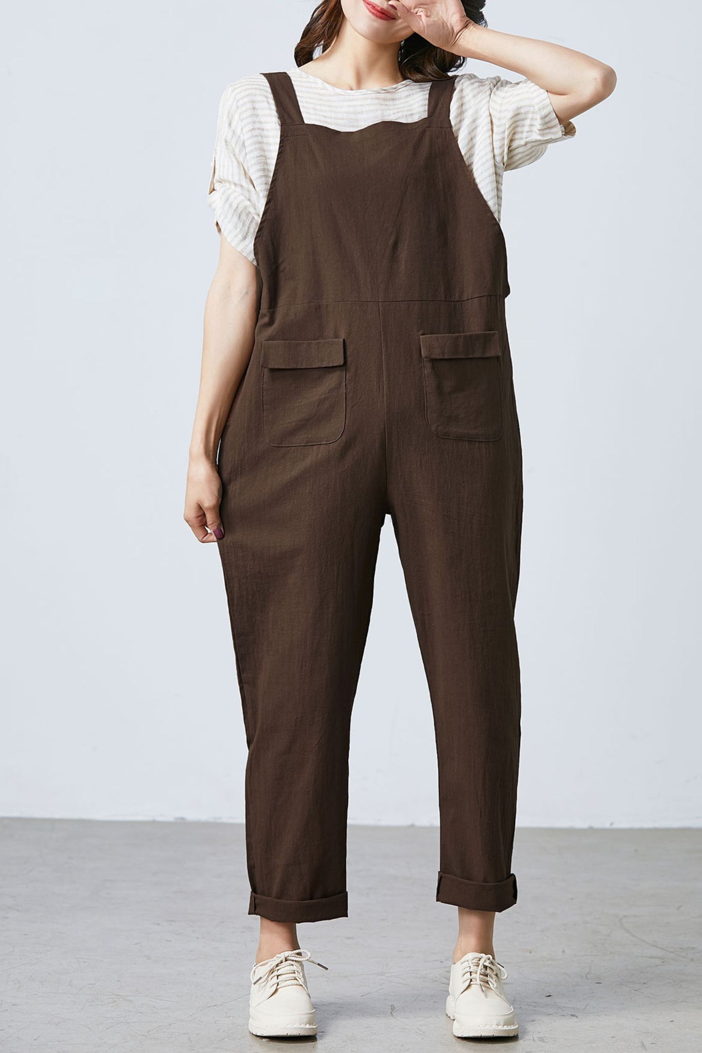 loose overalls, wide leg overalls, brown overalls C1696