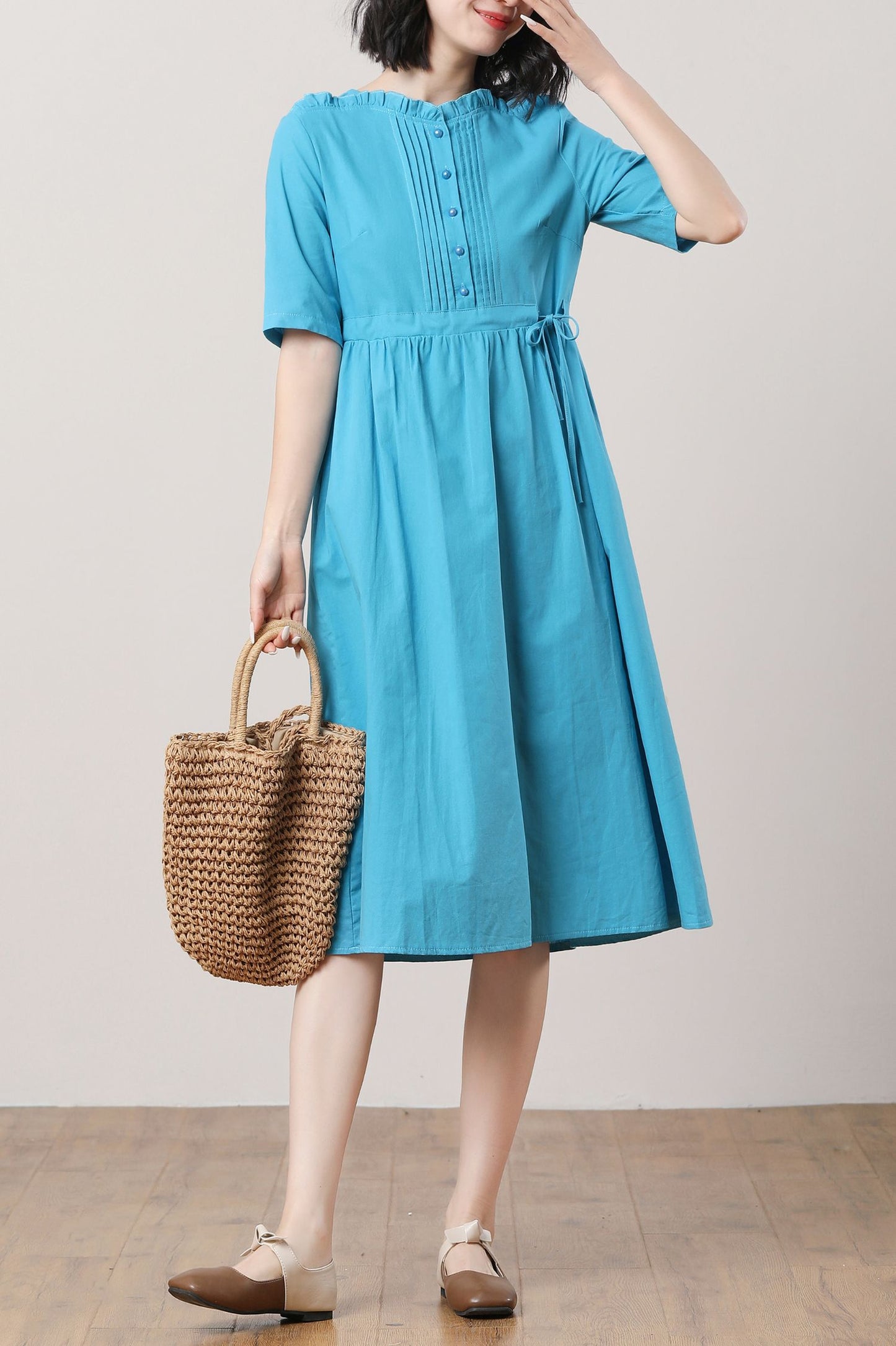 Women's Blue Linen Dress C3288