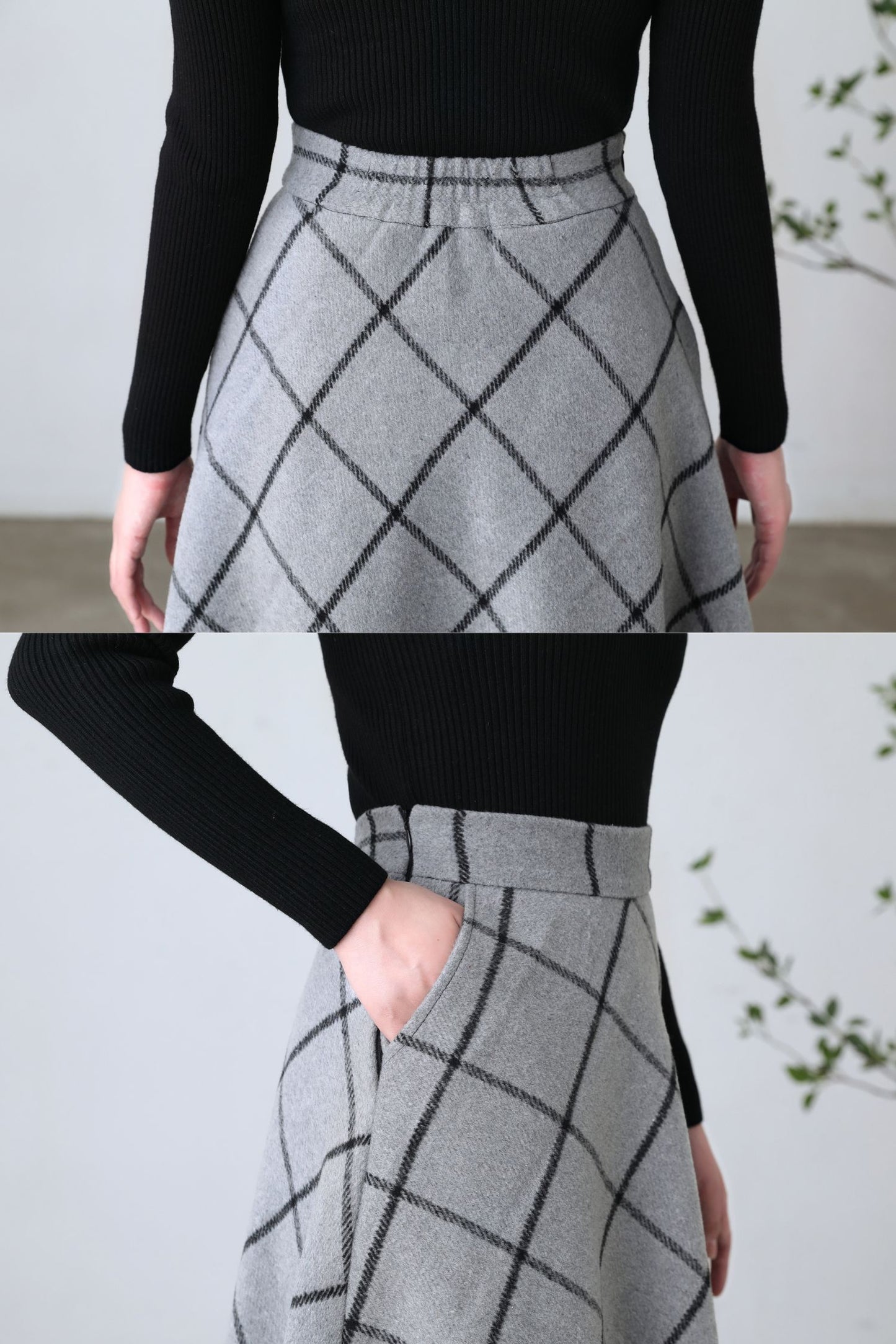 Women Winter A Line Midi Plaid Skirt C4355