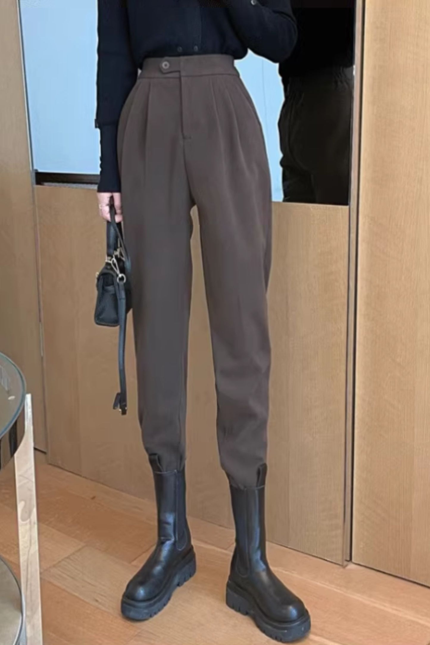 High waist long winter wool pants C4649