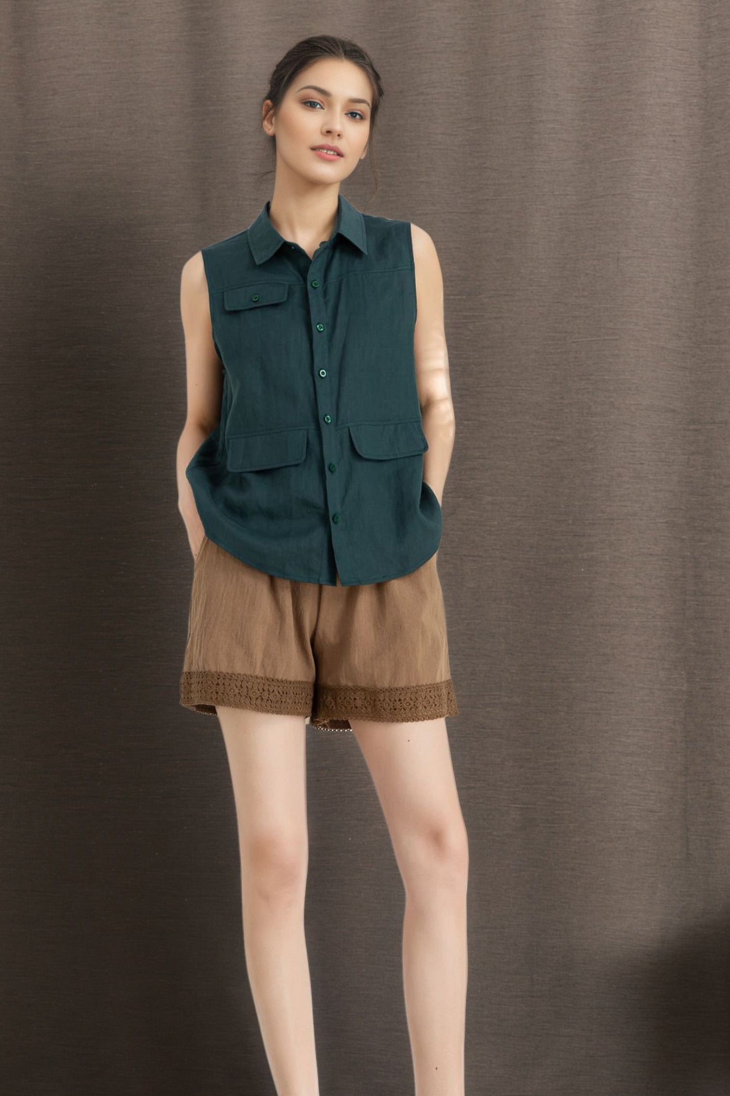 Women's Summer Sleeveless Linen Shirt C4854