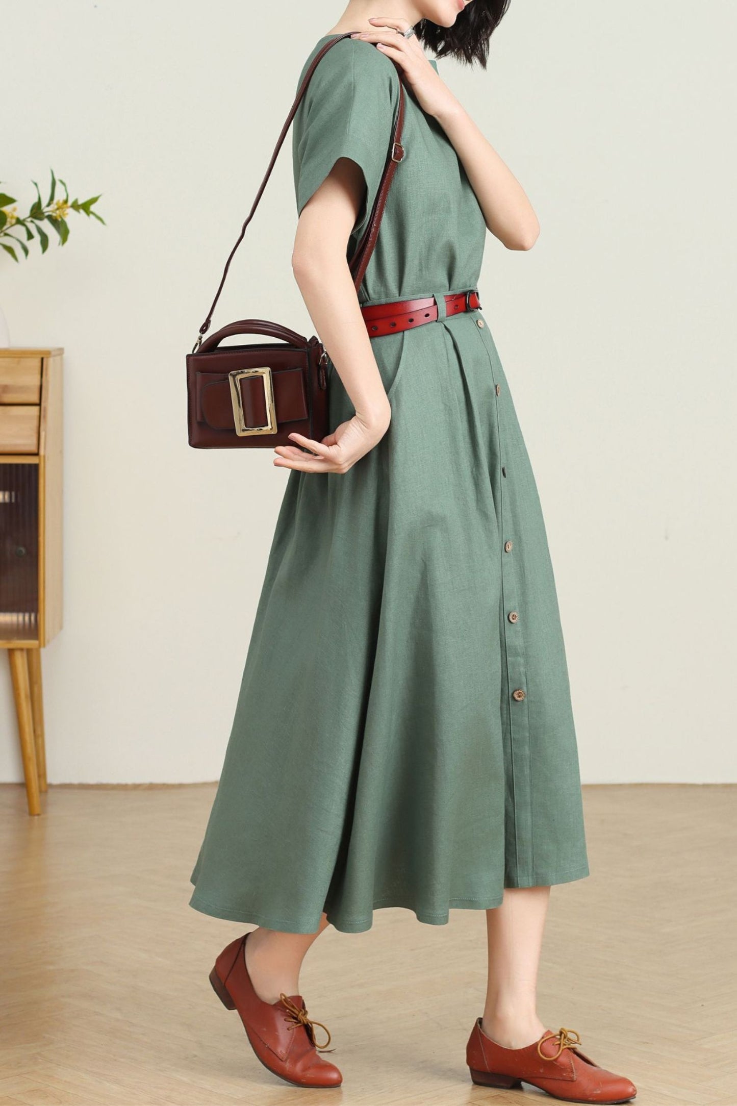 High Waisted Linen Skirt with Pockets C4728