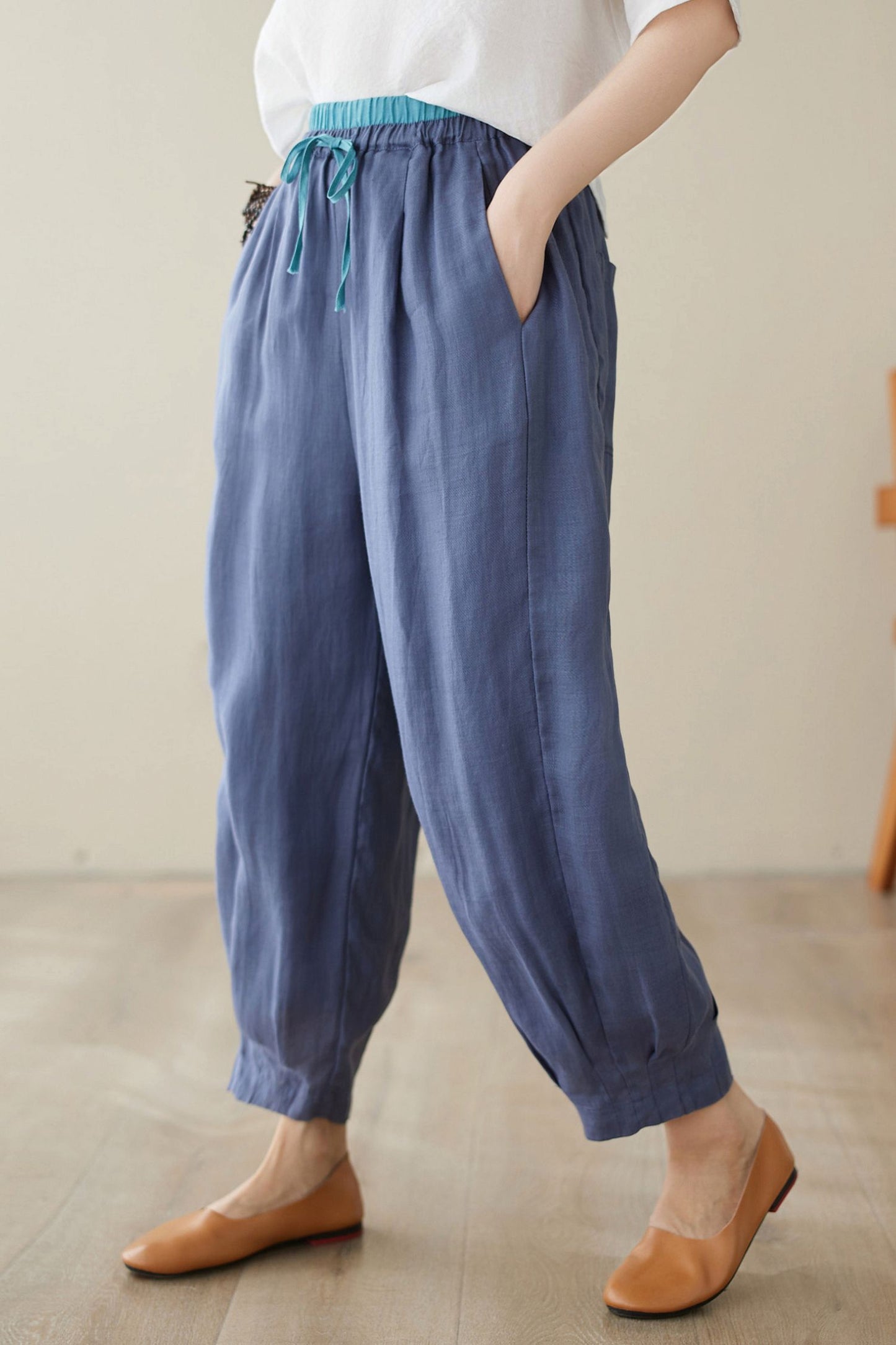 Loose Casual Elastic Waist pants C3968