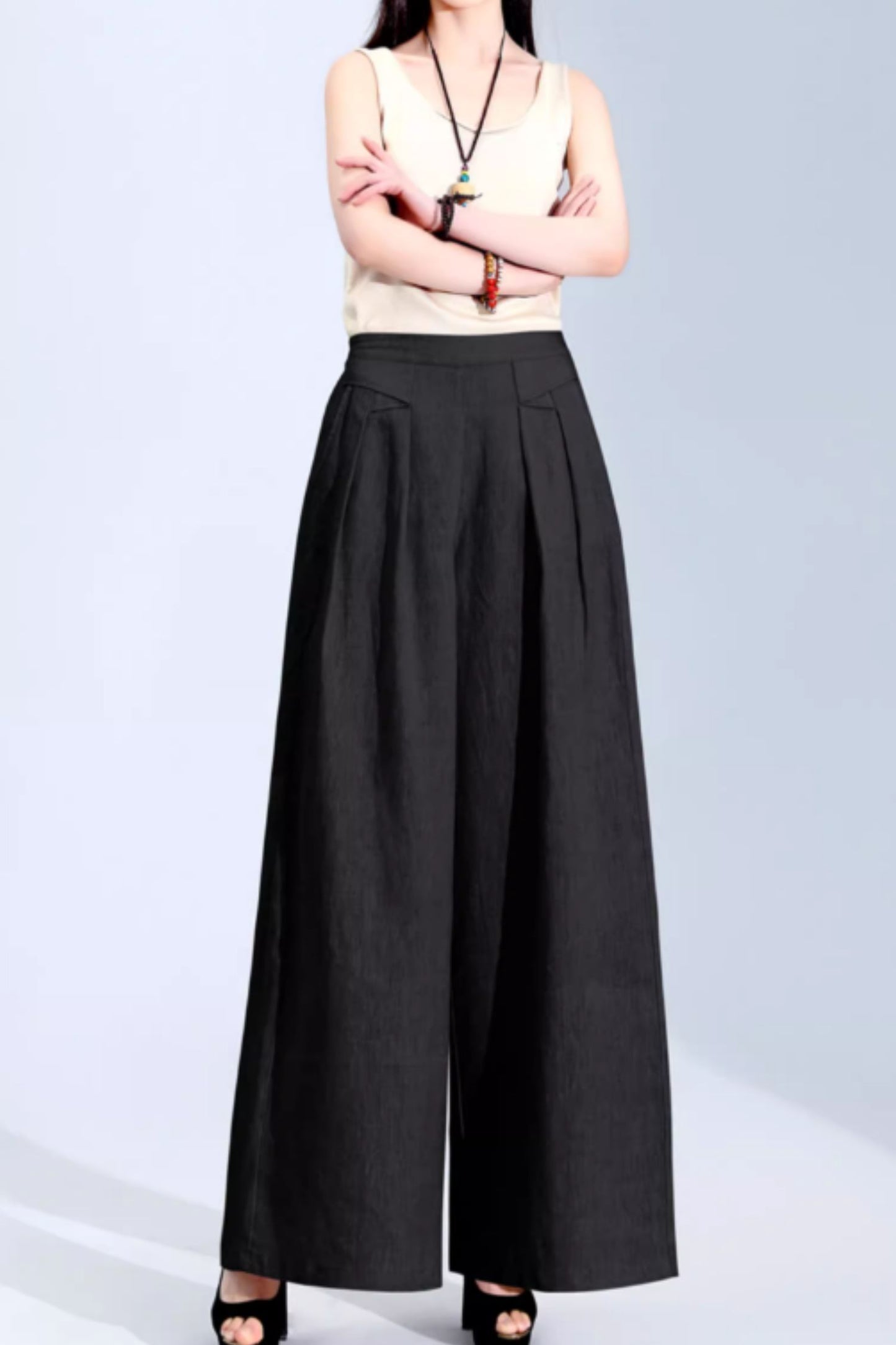 Wide leg long summer linen pants c5069