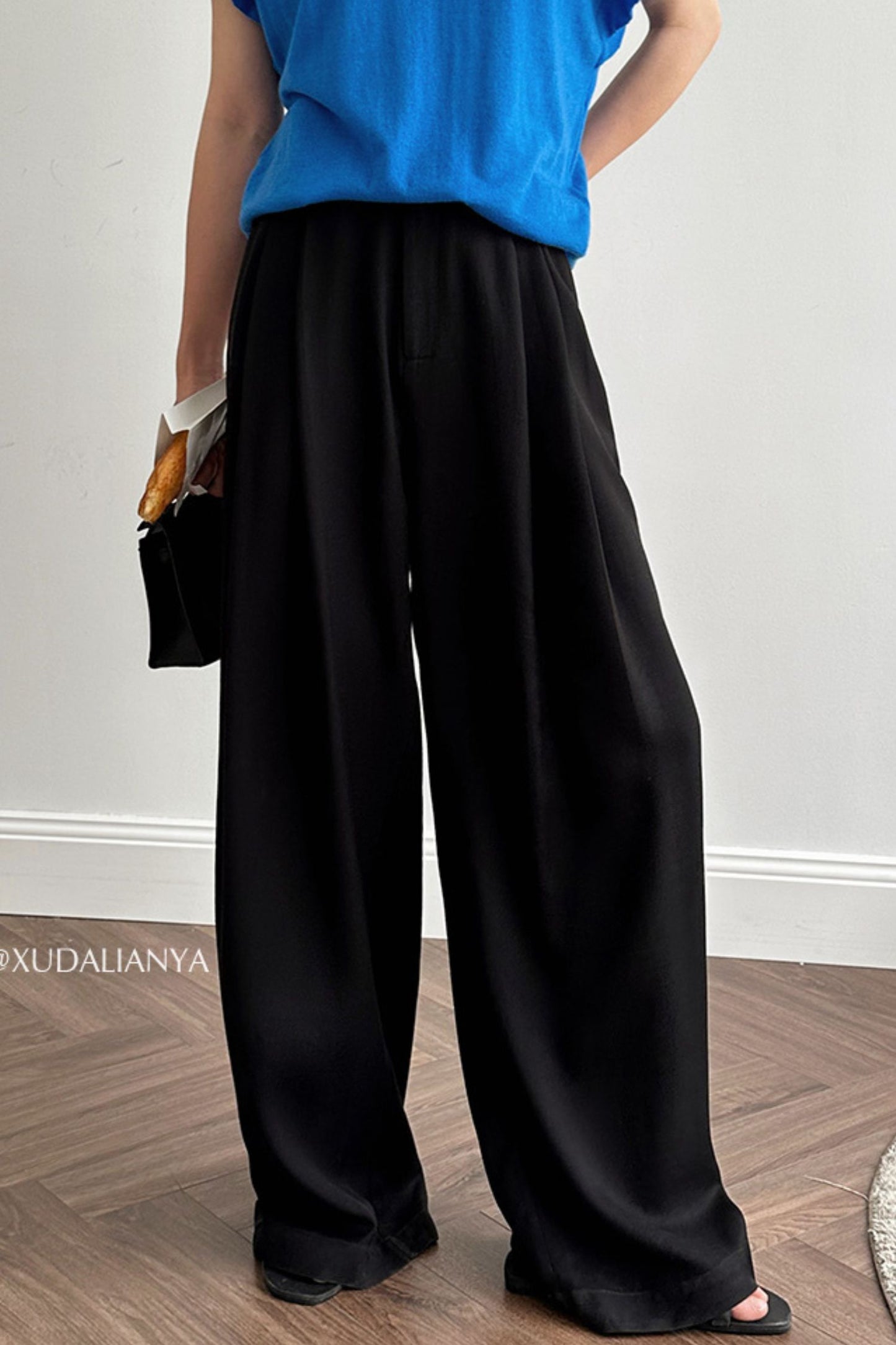 Linen wide leg high waisted pants L0618