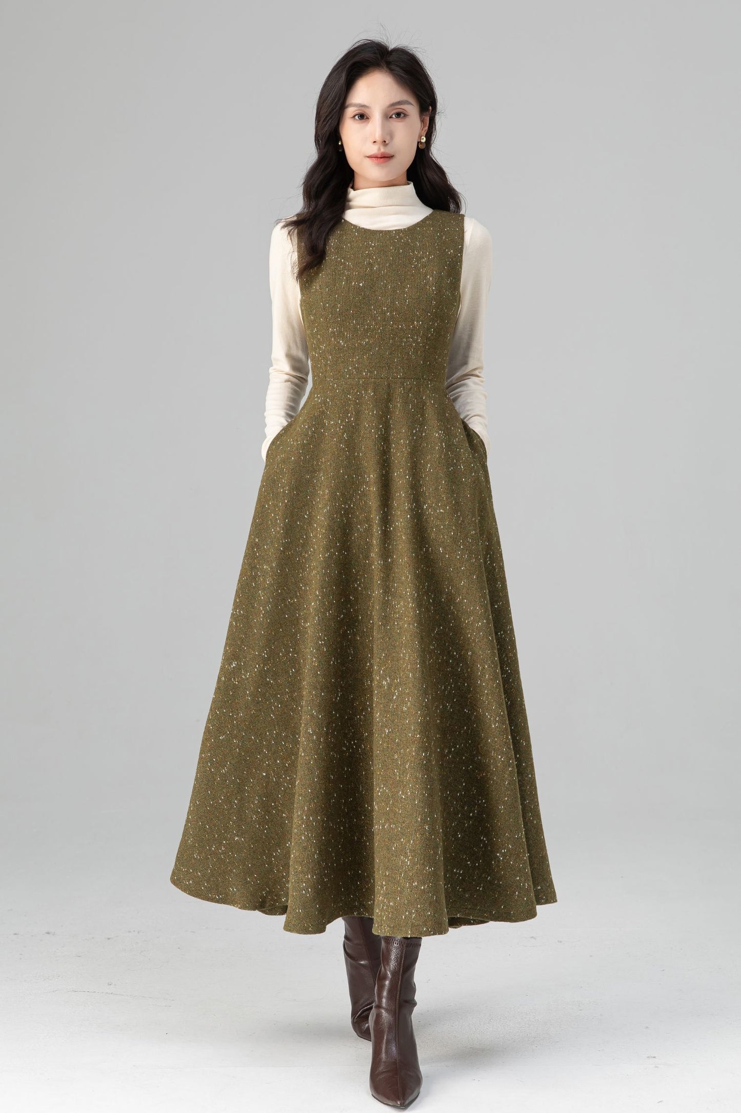 Autumn Winter Sleeveless A-Line Wool Dress C5203