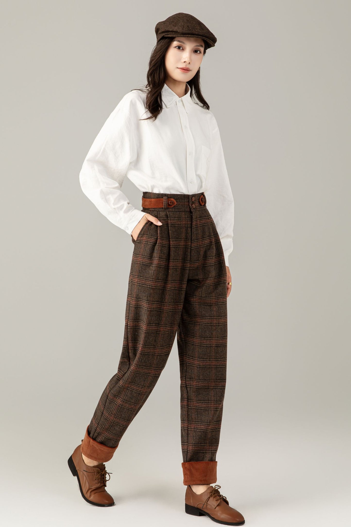 High waist womens wide leg wool pants C5249