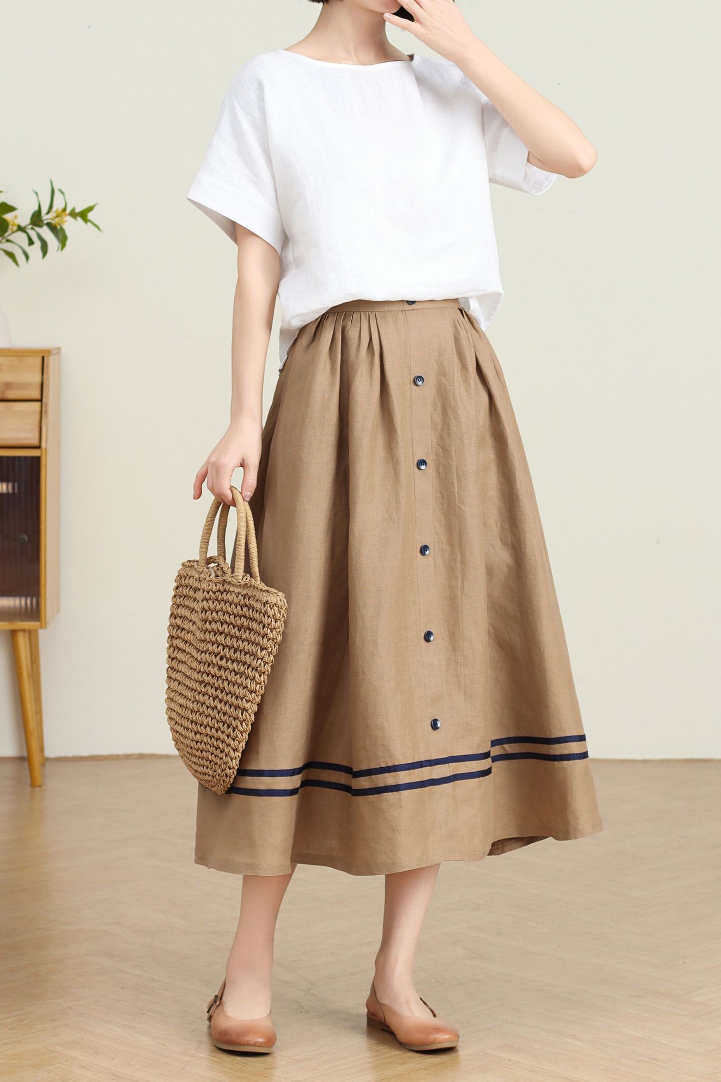 Button down swing linen Skirt C4730